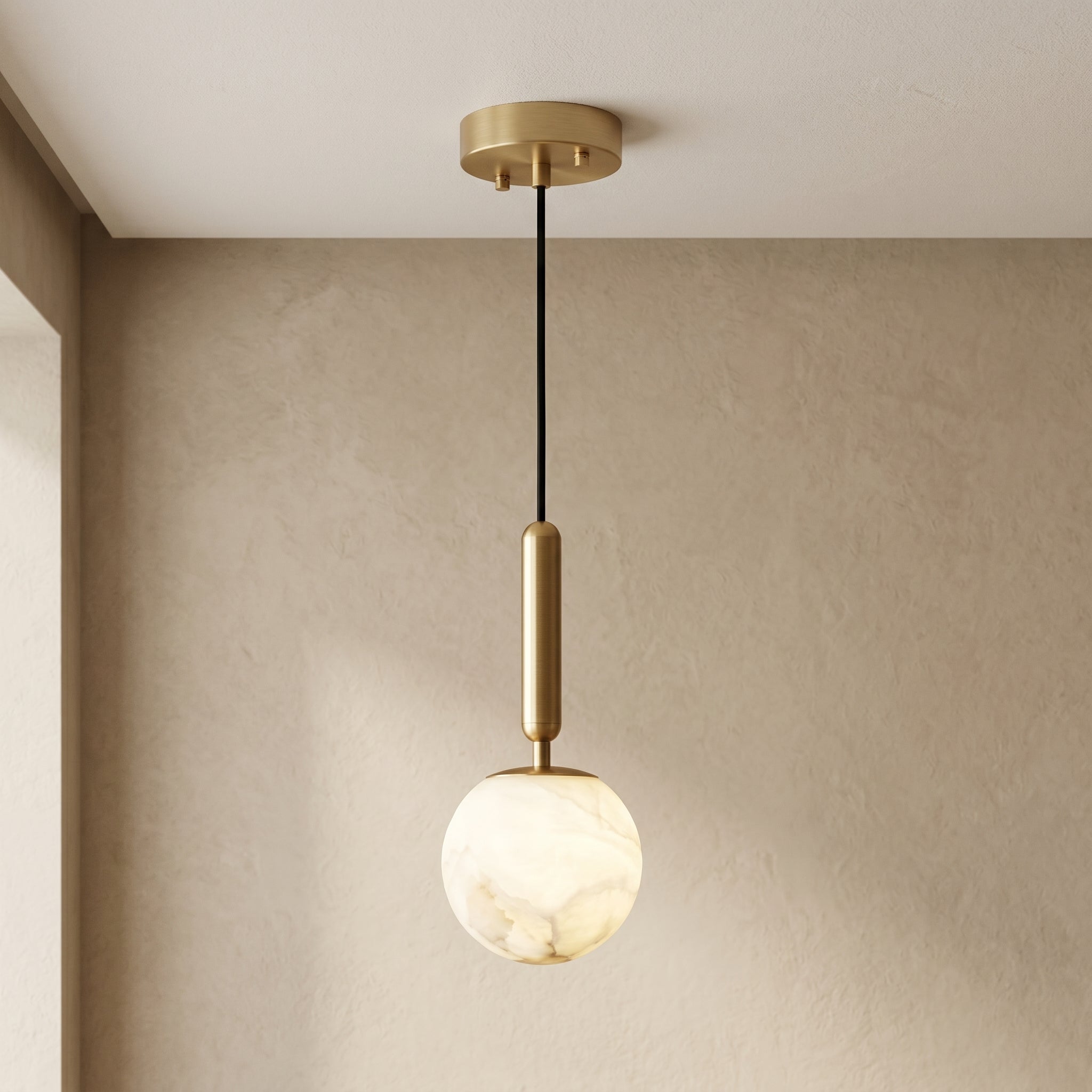 Lampa wisząca Lumen Alabaster Brass | Designerska metalowa lampa LED E27 do salonu, kuchni i jadalni