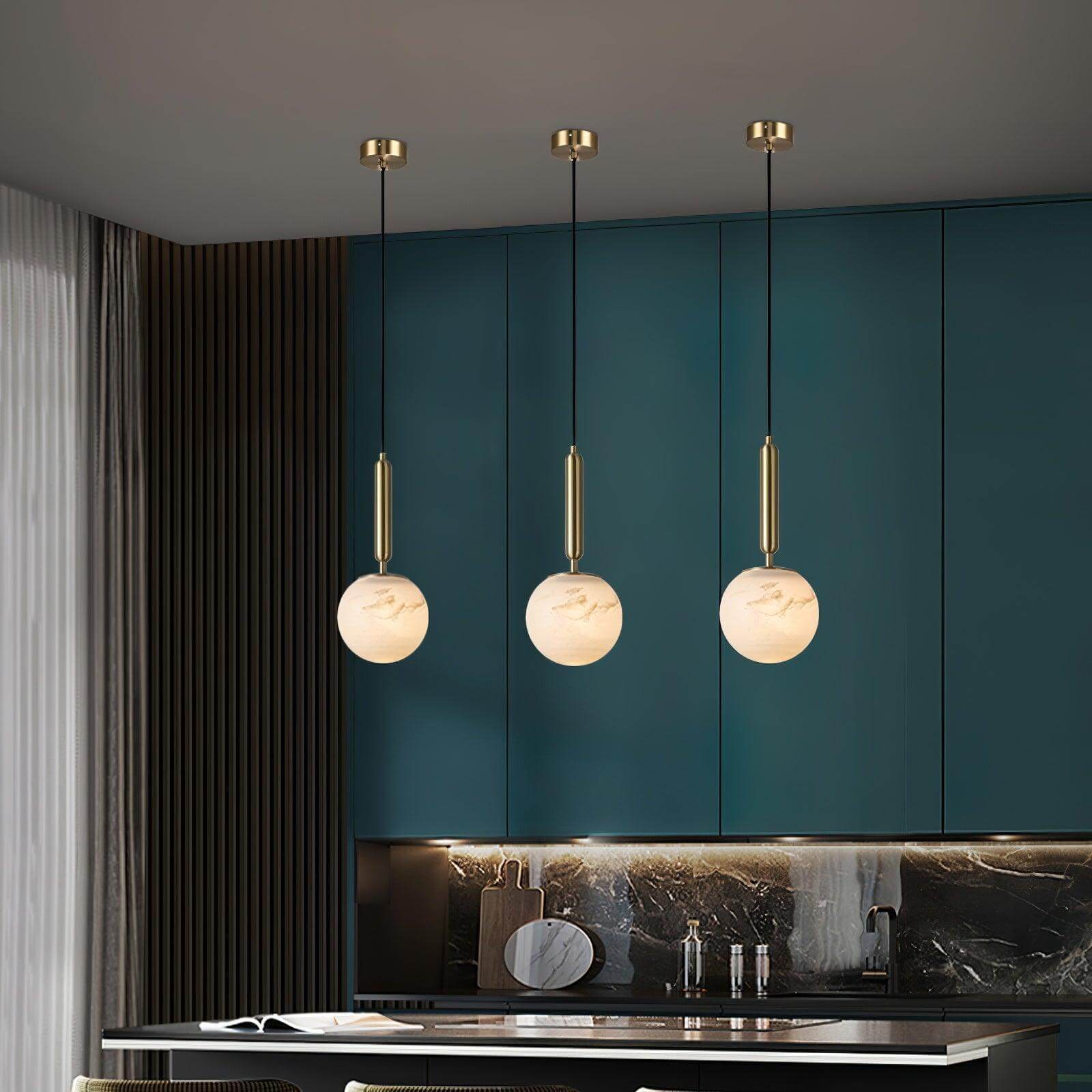 Lampa wisząca Lumen Alabaster Brass | Designerska metalowa lampa LED E27 do salonu, kuchni i jadalni