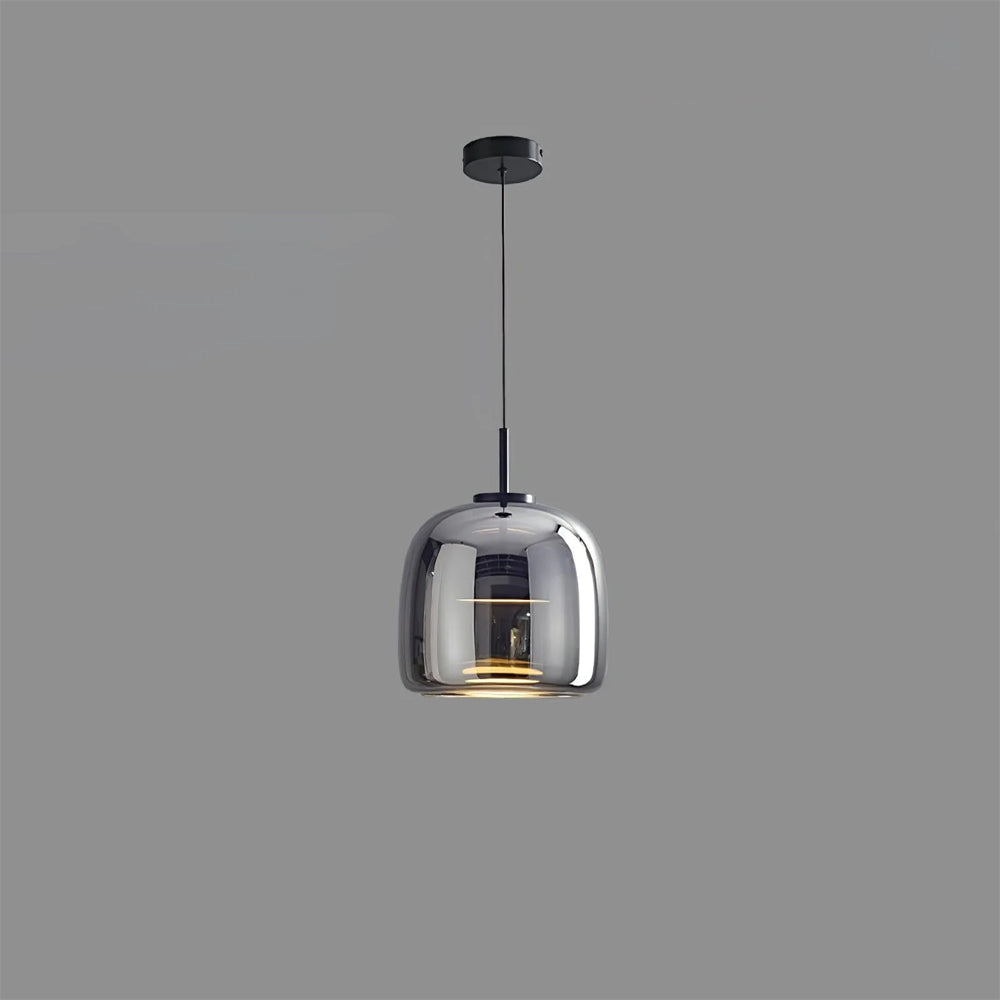 Lumen Collection | Lampa wisząca z przydymionego szkła z eleganckim kloszem kopułowym do nowoczesnej kuchni i jadalni