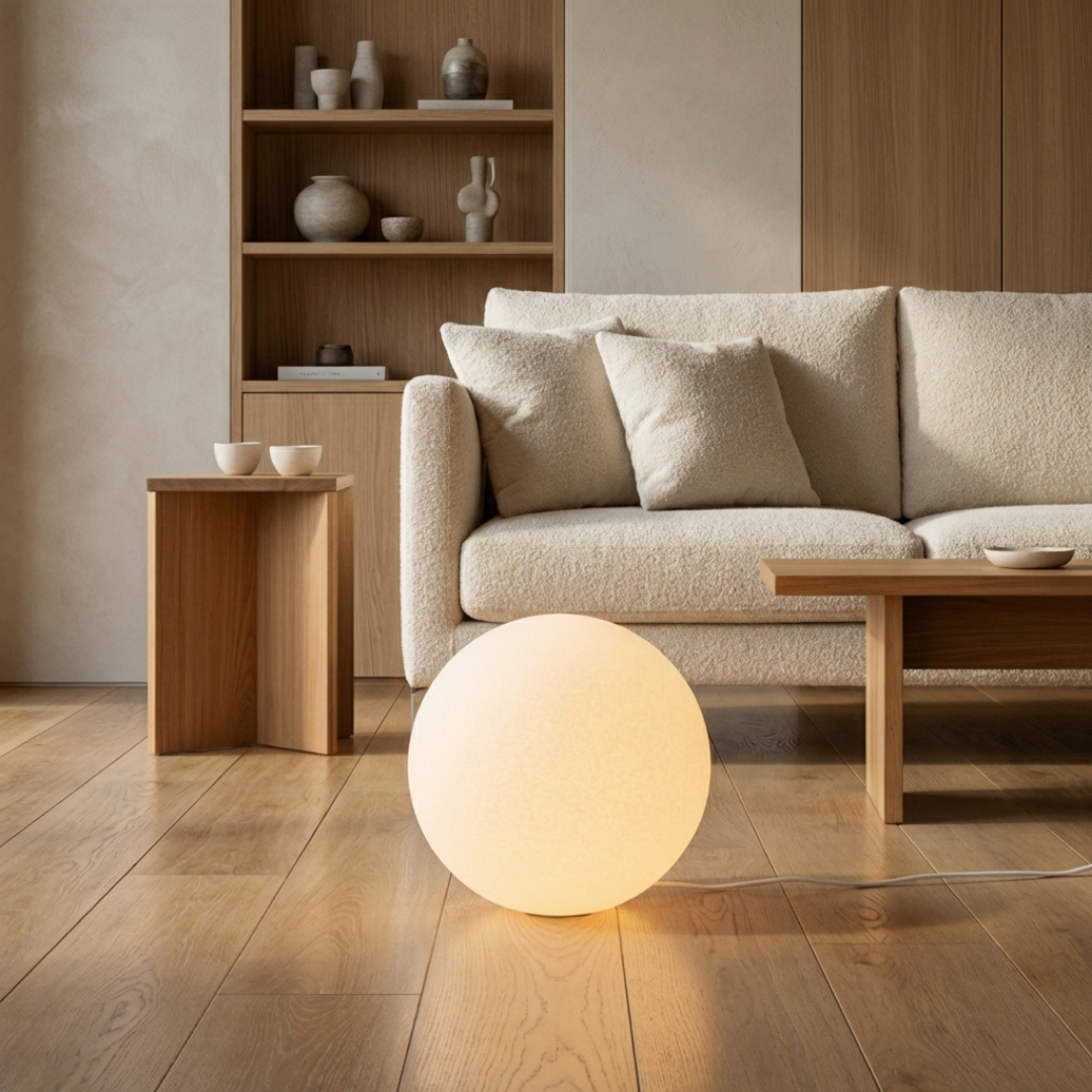 Lumen Collection | Globe Floor Lamp with Soft Ambient Light for Living Rooms
