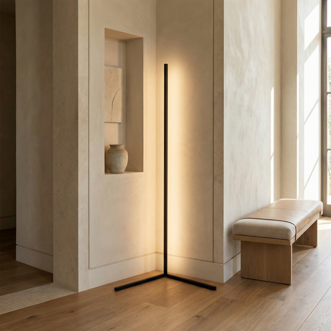 Lumen Collection | Slim Corner LED Floor Lamp for Living Rooms