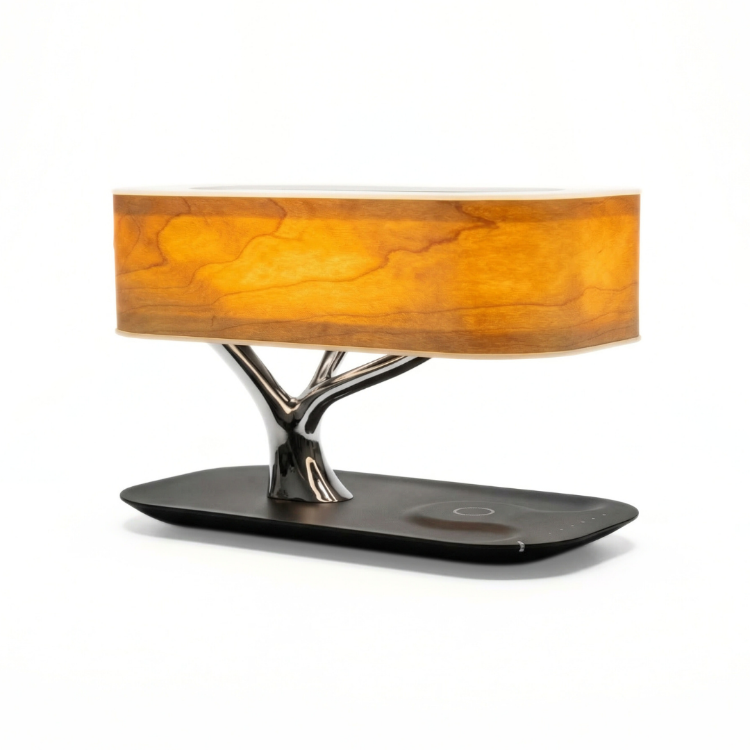 Lumen Collection | Przytulna, inteligentna lampa stołowa do nowoczesnych wnętrz z głośnikiem Bluetooth i ładowaniem bezprzewodowym