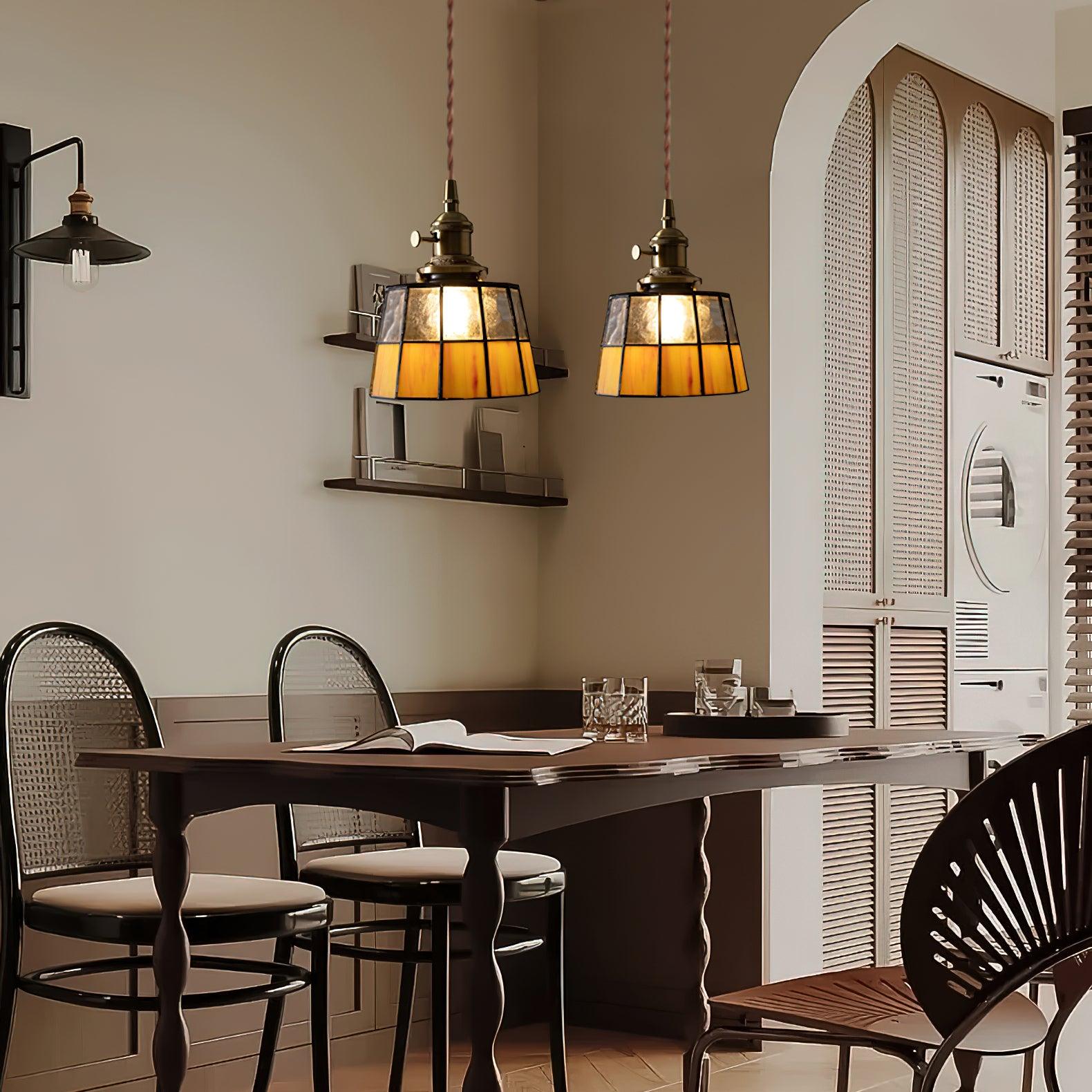 Lampa wisząca z witrażowego szkła | Designerska lampa z mosiądzu do kuchni, jadalni i salonu
