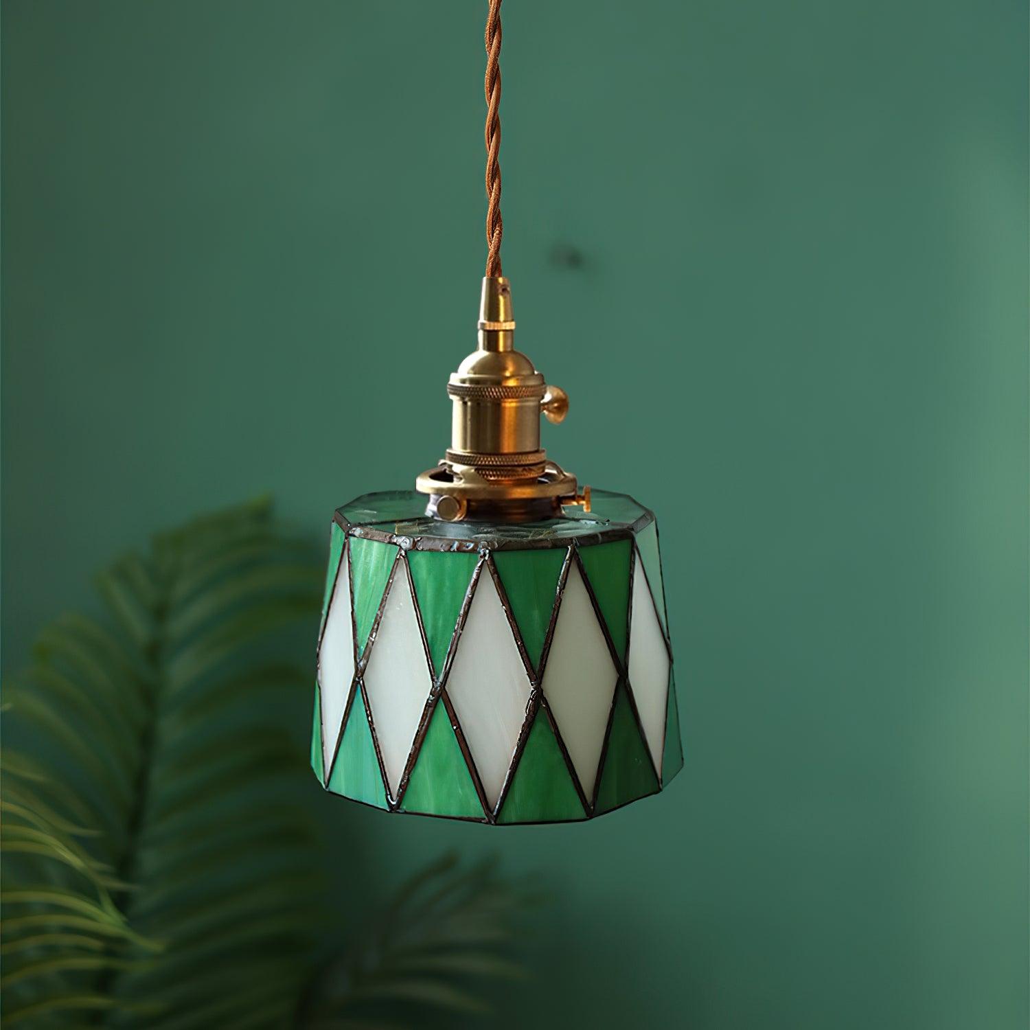 Lampa wisząca z witrażowego szkła | Designerska lampa z mosiądzu do kuchni, jadalni i salonu