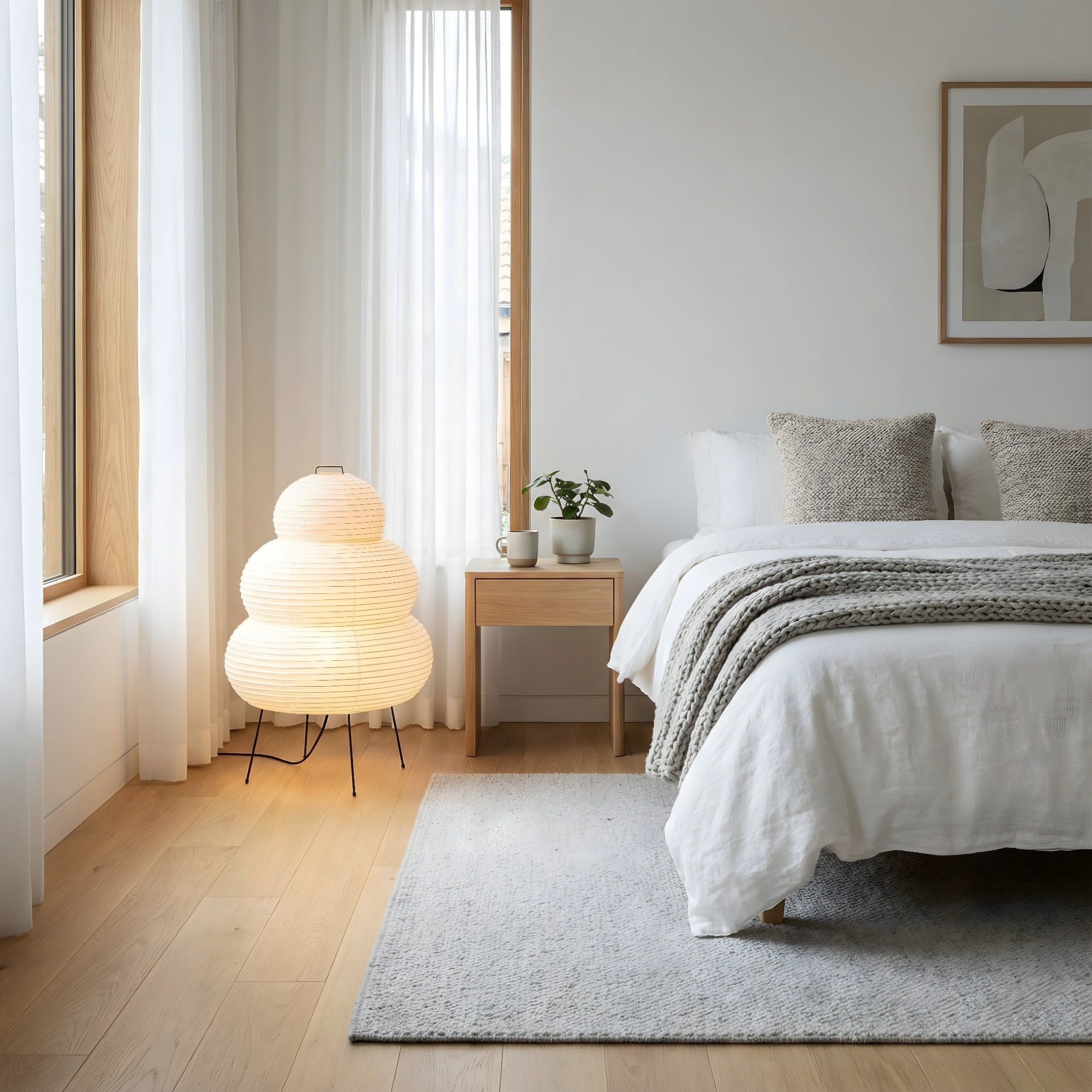Lumen | Lampa Stołowa z Papieru Ryżowego – Nowoczesna Lampa Japandi do Salonu i Sypialni