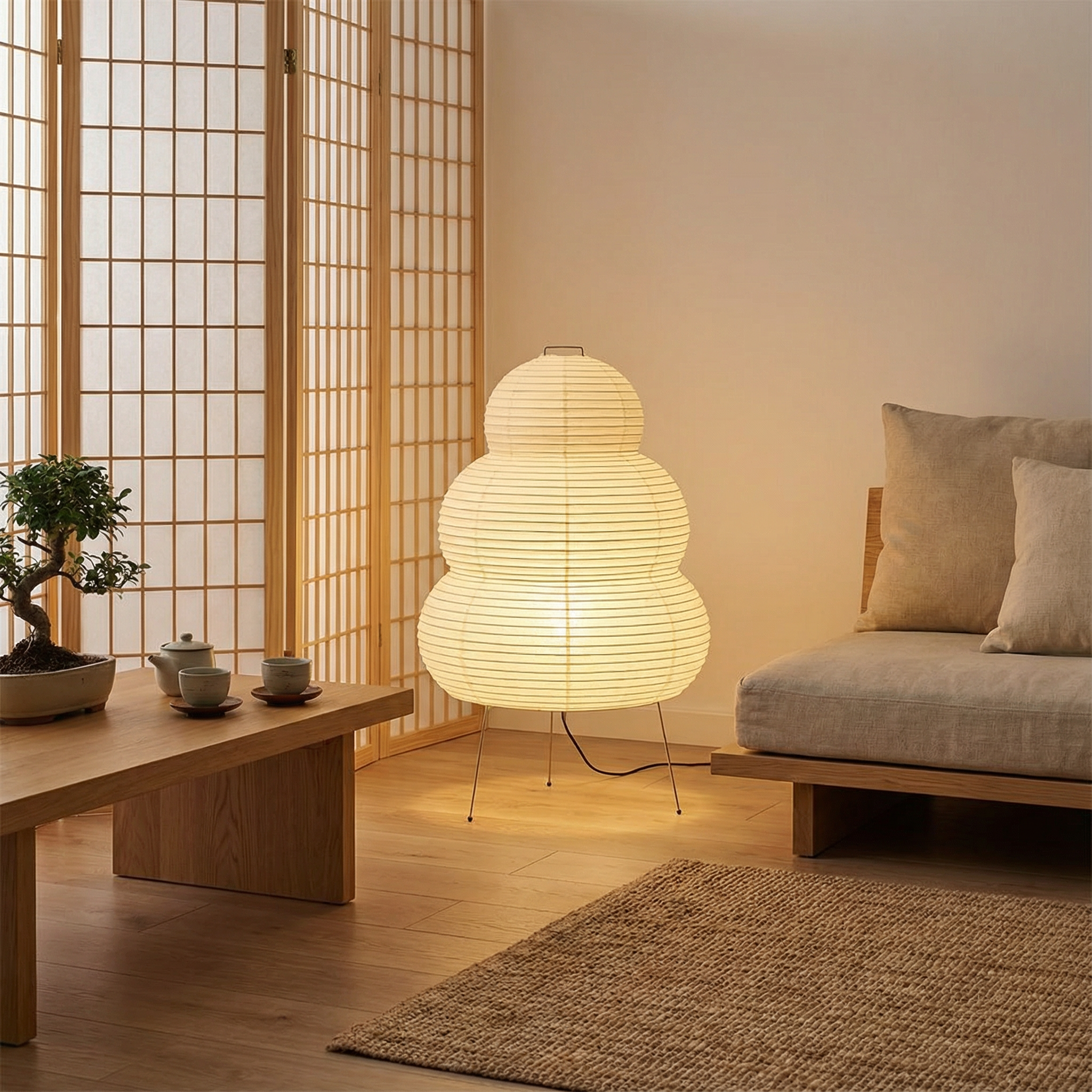 Lumen | Lampa Stołowa z Papieru Ryżowego – Nowoczesna Lampa Japandi do Salonu i Sypialni