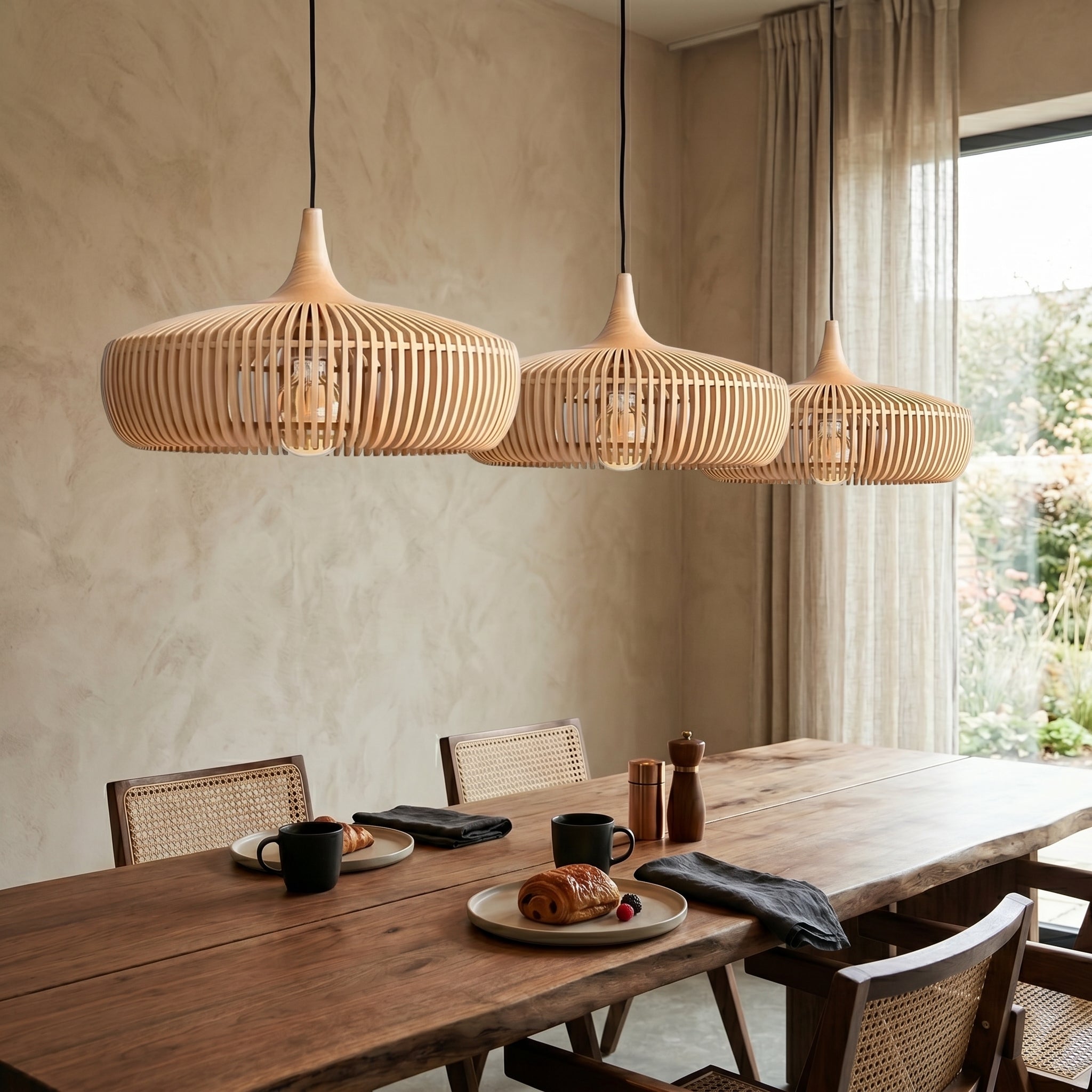 Lumen Hinori | Drewniana lampa wisząca Japandi – minimalistyczny design, ciepłe światło, lite drewno