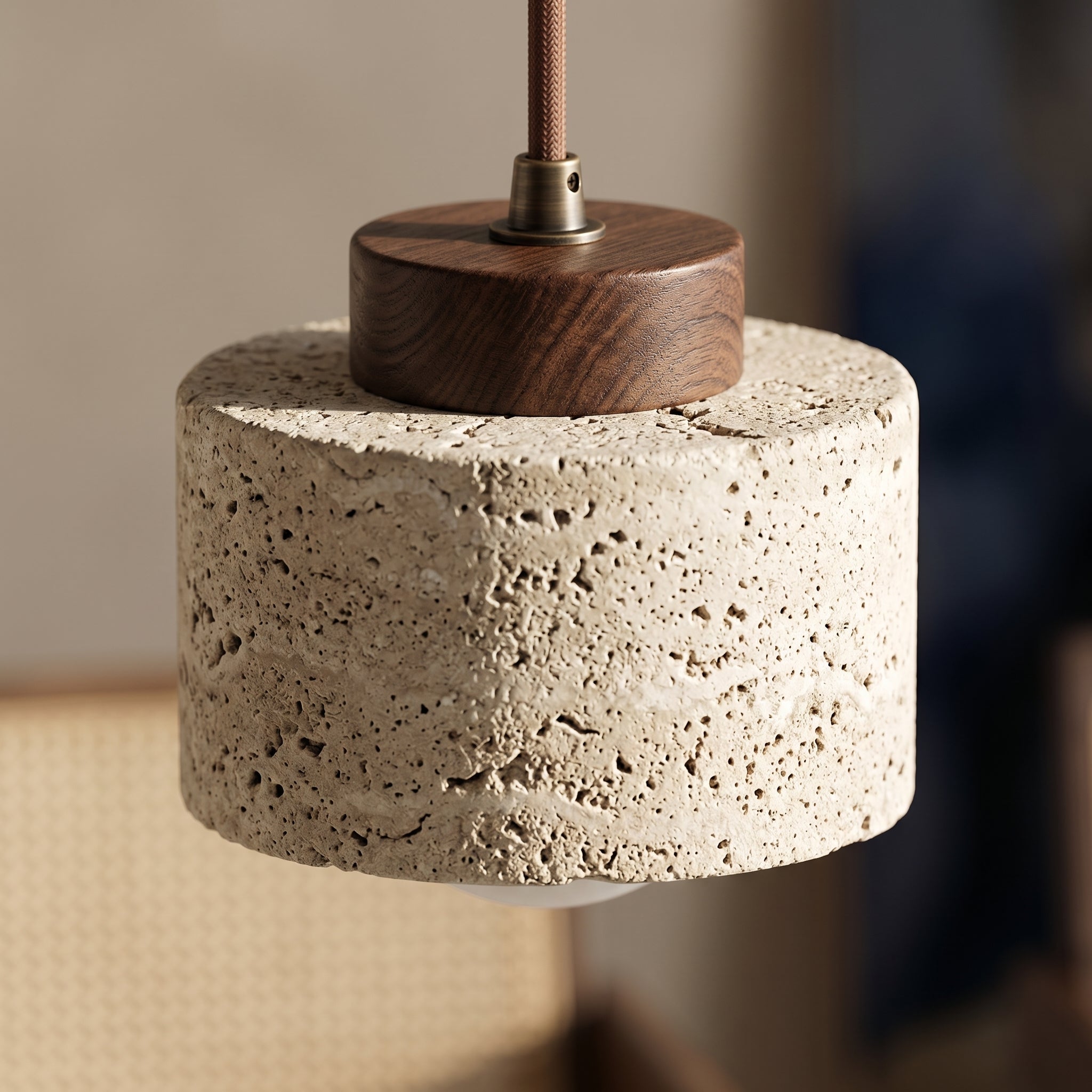 Lampa wisząca LED z trawertynu | Designerska lampa Retro Nordic z kamienia naturalnego do salonu, kuchni i jadalni