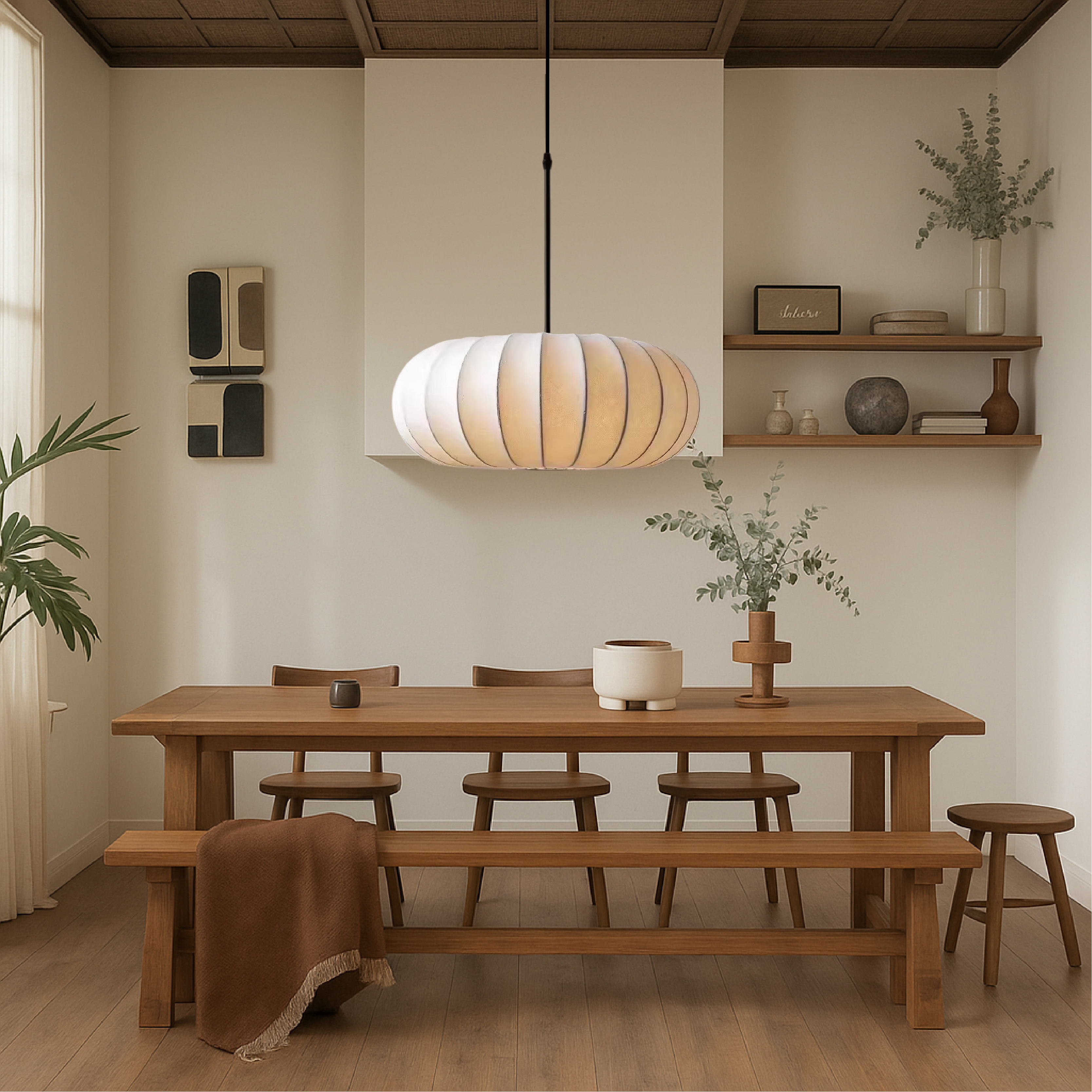 Lampa wisząca Lumen Verona z jedwabiu | Designerska lampa Wabi-Sabi LED do salonu, jadalni i sypialni
