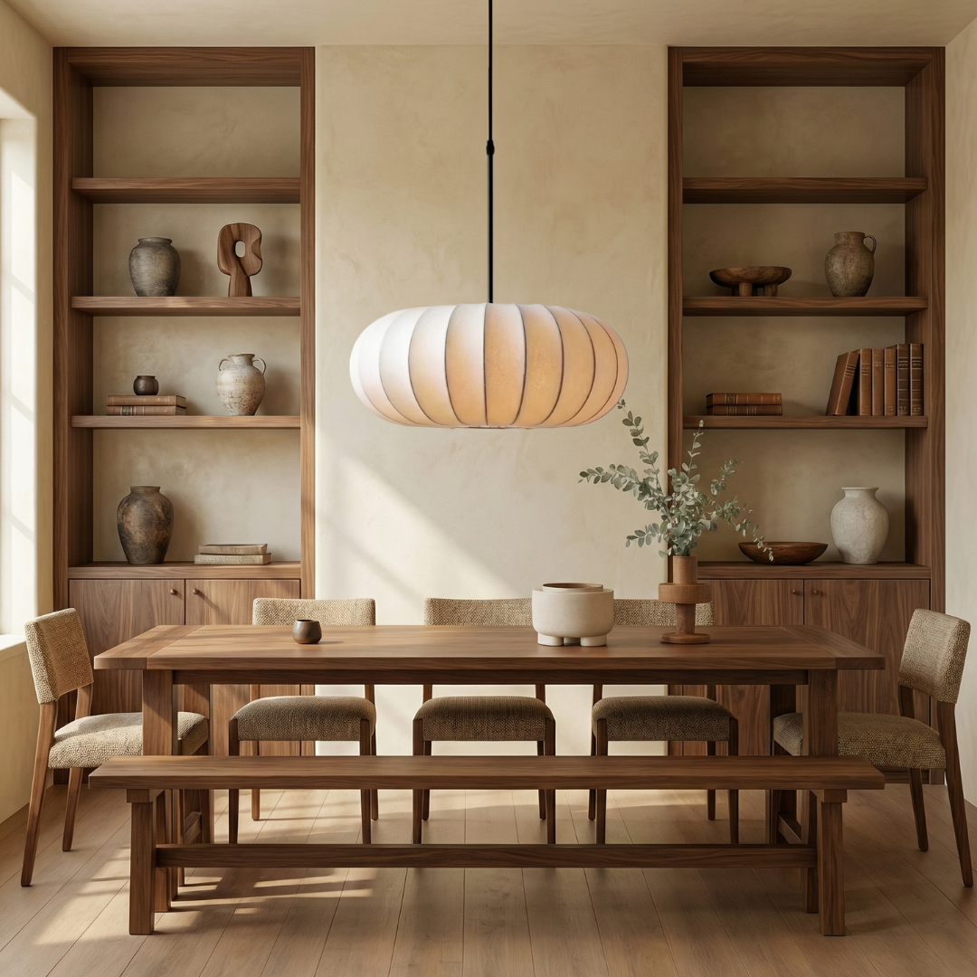 Lampa wisząca Lumen Verona z jedwabiu | Designerska lampa Wabi-Sabi LED do salonu, jadalni i sypialni