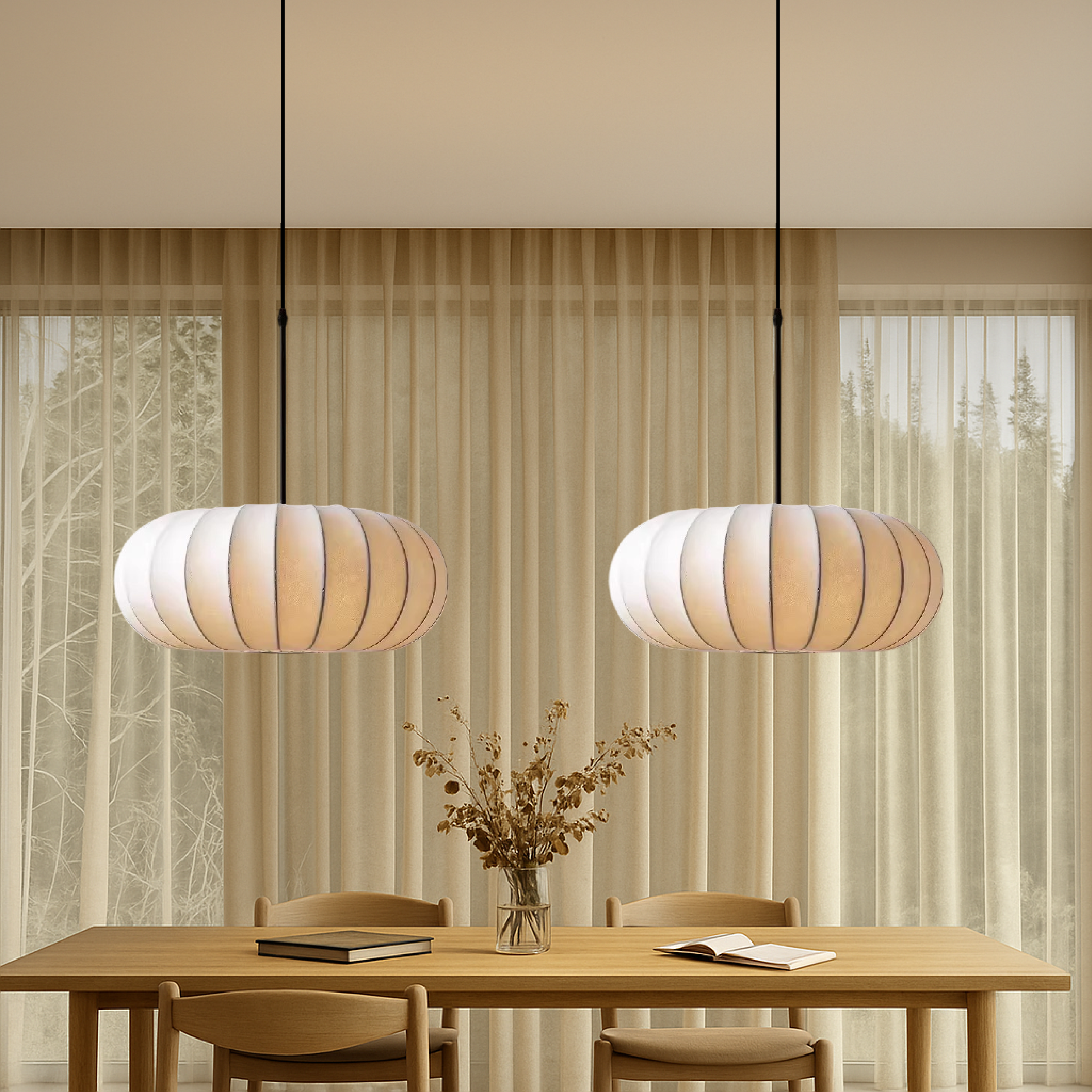 Lampa wisząca Lumen Verona z jedwabiu | Designerska lampa Wabi-Sabi LED do salonu, jadalni i sypialni