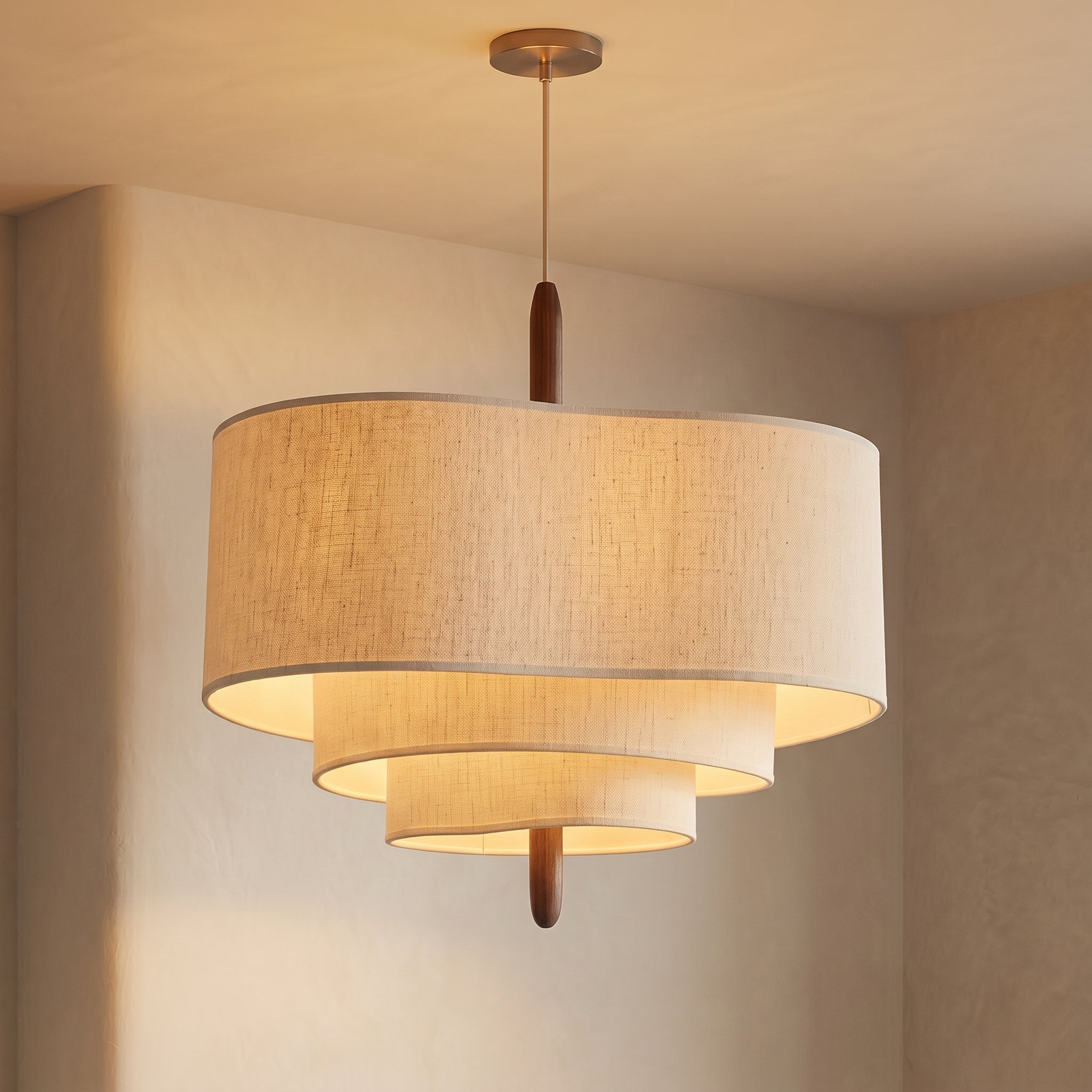 Żyrandol z tkaniny | Designerska lampa sufitowa z warstwowym abażurem do salonu i sypialni