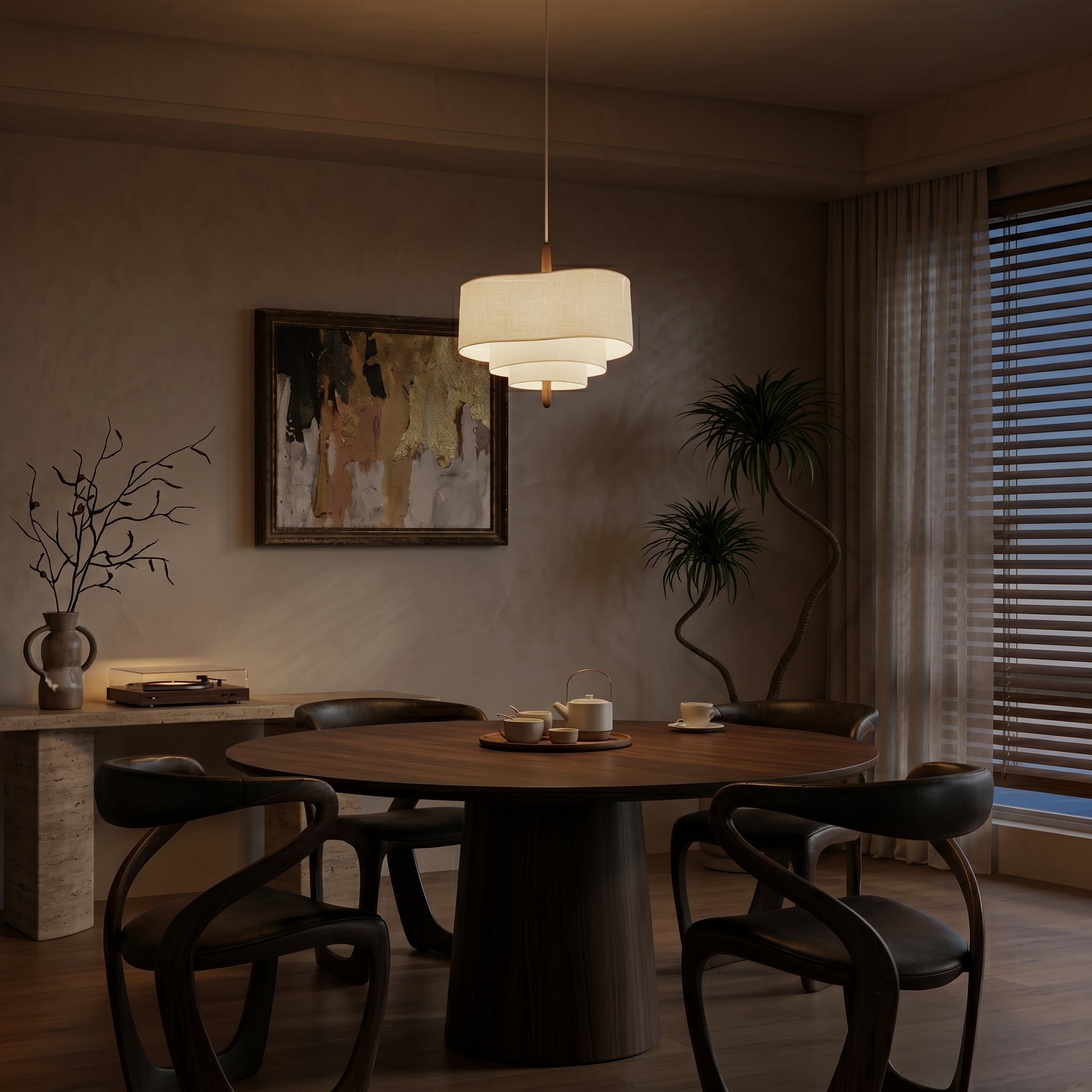 Żyrandol z tkaniny | Designerska lampa sufitowa z warstwowym abażurem do salonu i sypialni