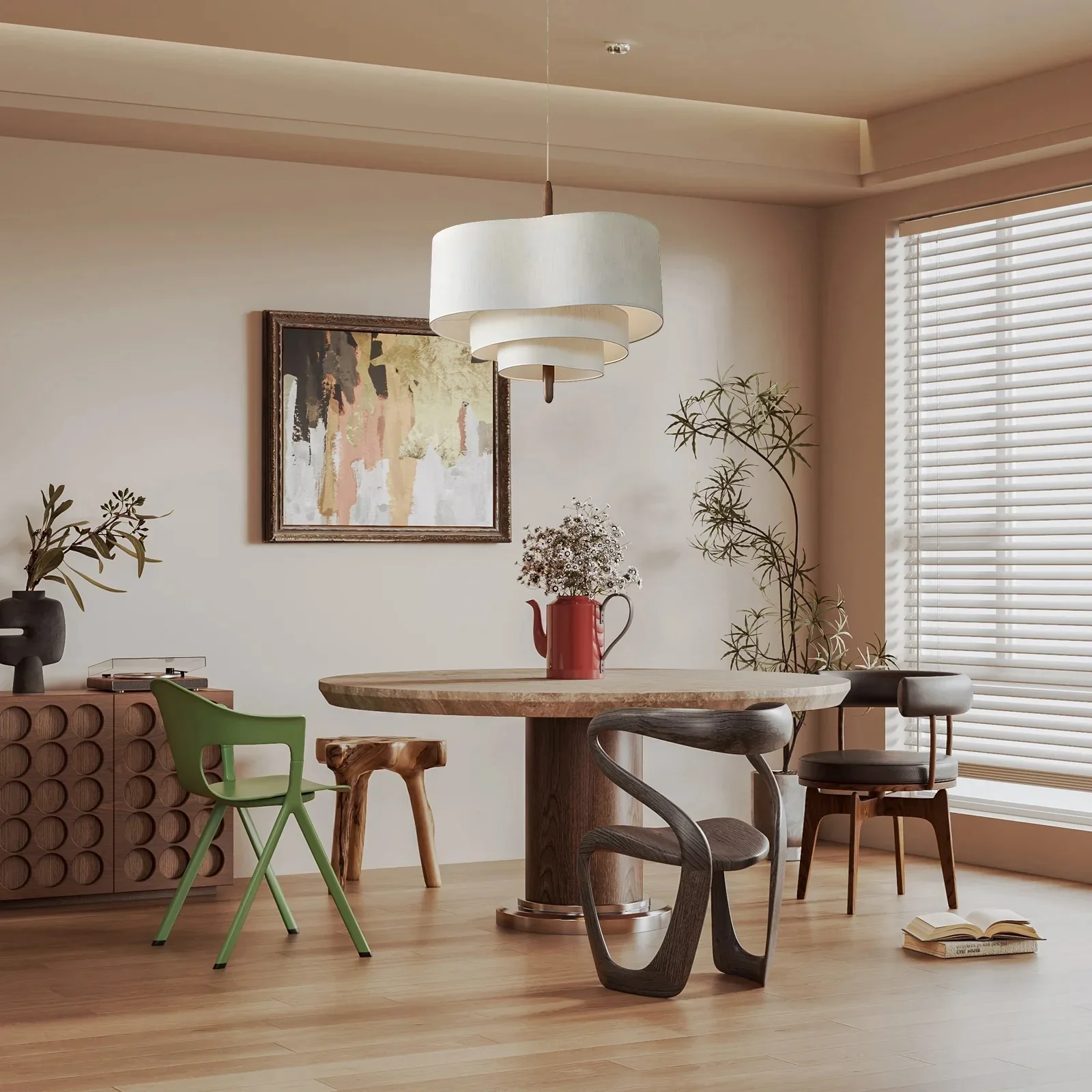 Żyrandol z tkaniny | Designerska lampa sufitowa z warstwowym abażurem do salonu i sypialni