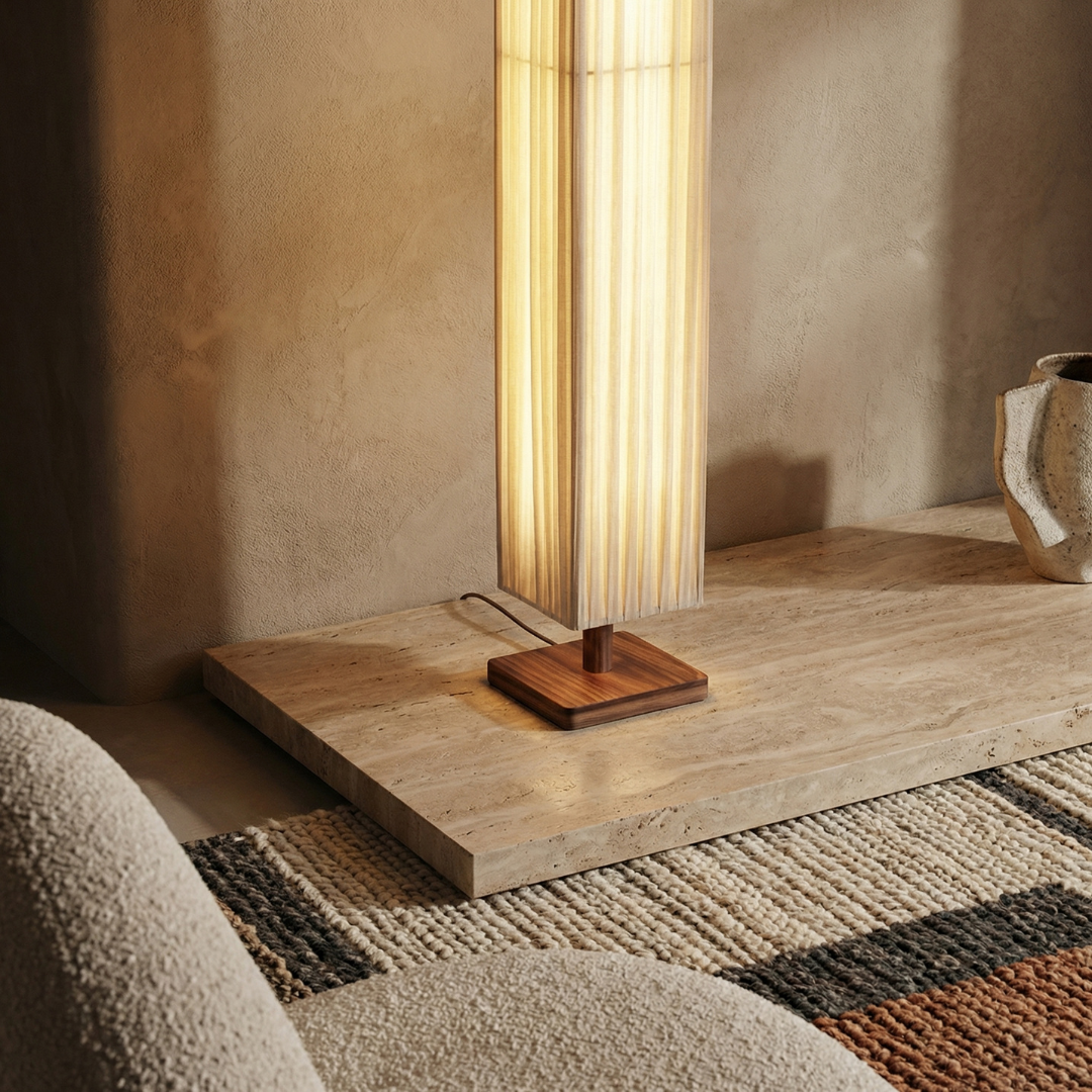 Lumen | Japanese Floor Lamp with Soft Fabric Shade and Walnut Wood Frame