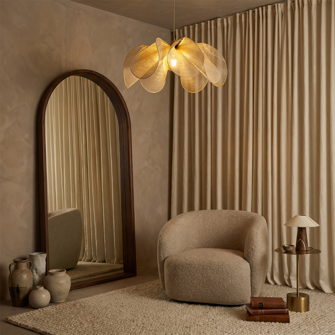 Lumen | Lampa wisząca z tkaniny w stylu vintage – ciepłe, nastrojowe oświetlenie LED