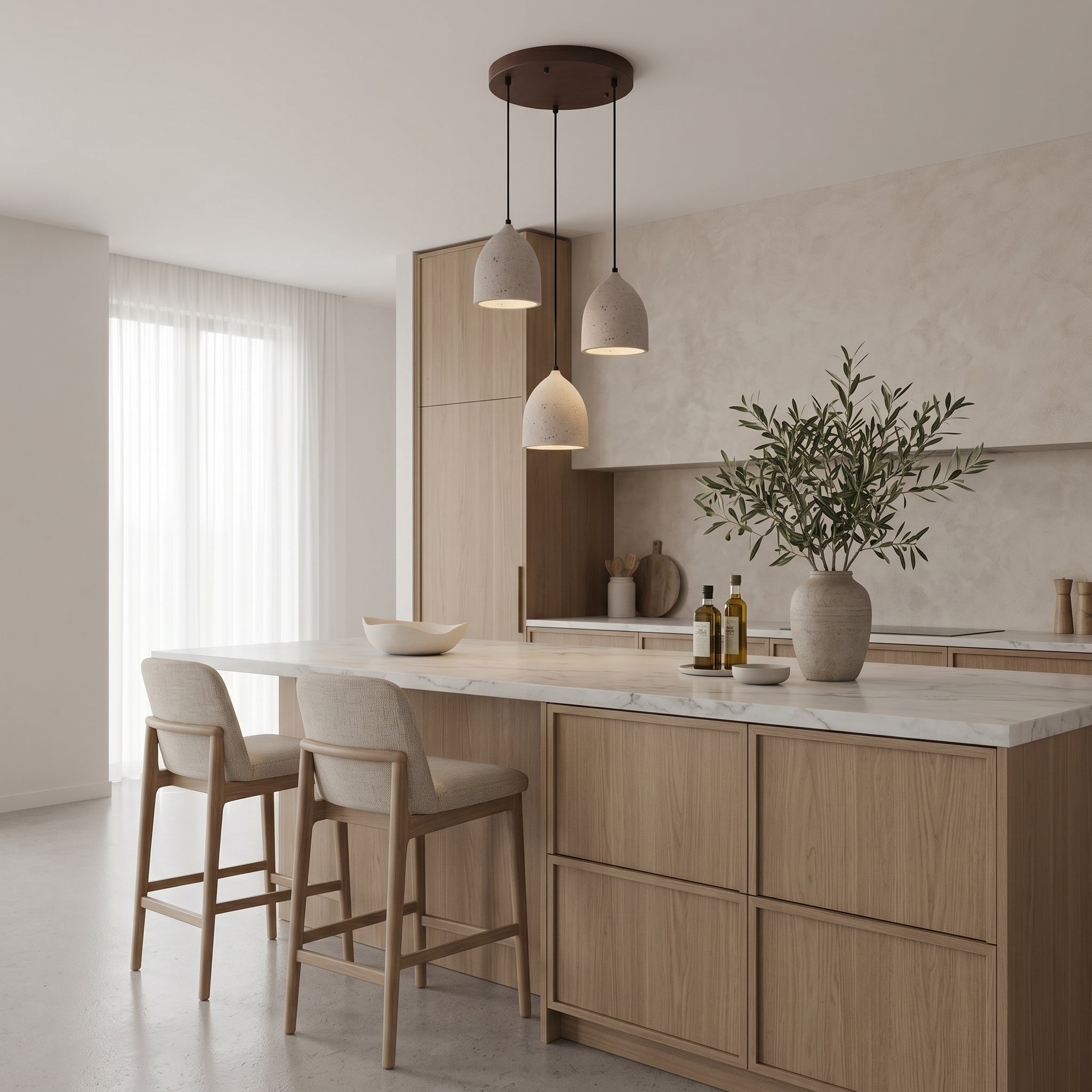 Lampa wisząca Lumen z trawertynu | Designerskie oświetlenie z kamienia naturalnego do salonu, kuchni i jadalni
