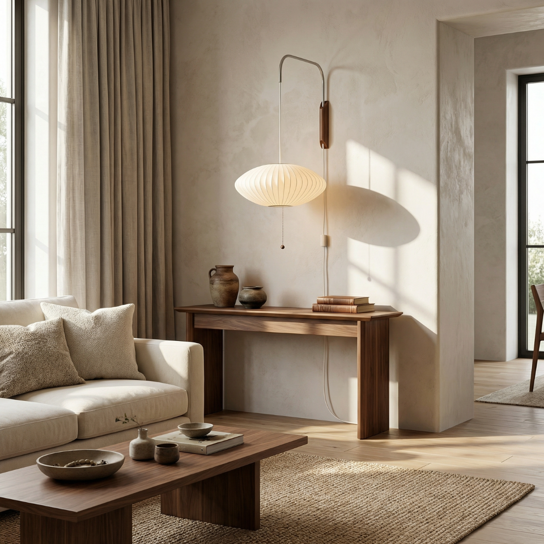 Kinkiet Ścienny Mid-Century Modern LED z Drewnianym Akcentem do Salonu i Sypialni