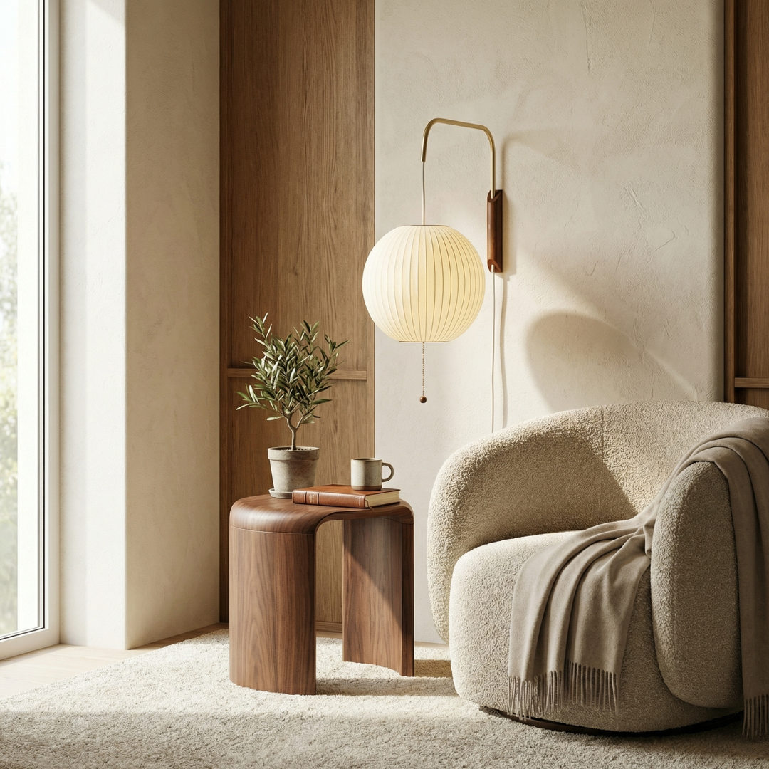 Kinkiet Ścienny Mid-Century Modern LED z Drewnianym Akcentem do Salonu i Sypialni