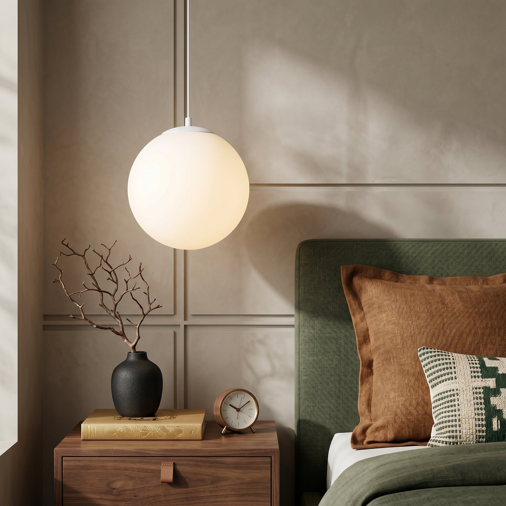 Lumen Globe | Lampa wisząca z mlecznego szkła z regulowanym przewodem do salonu i jadalni