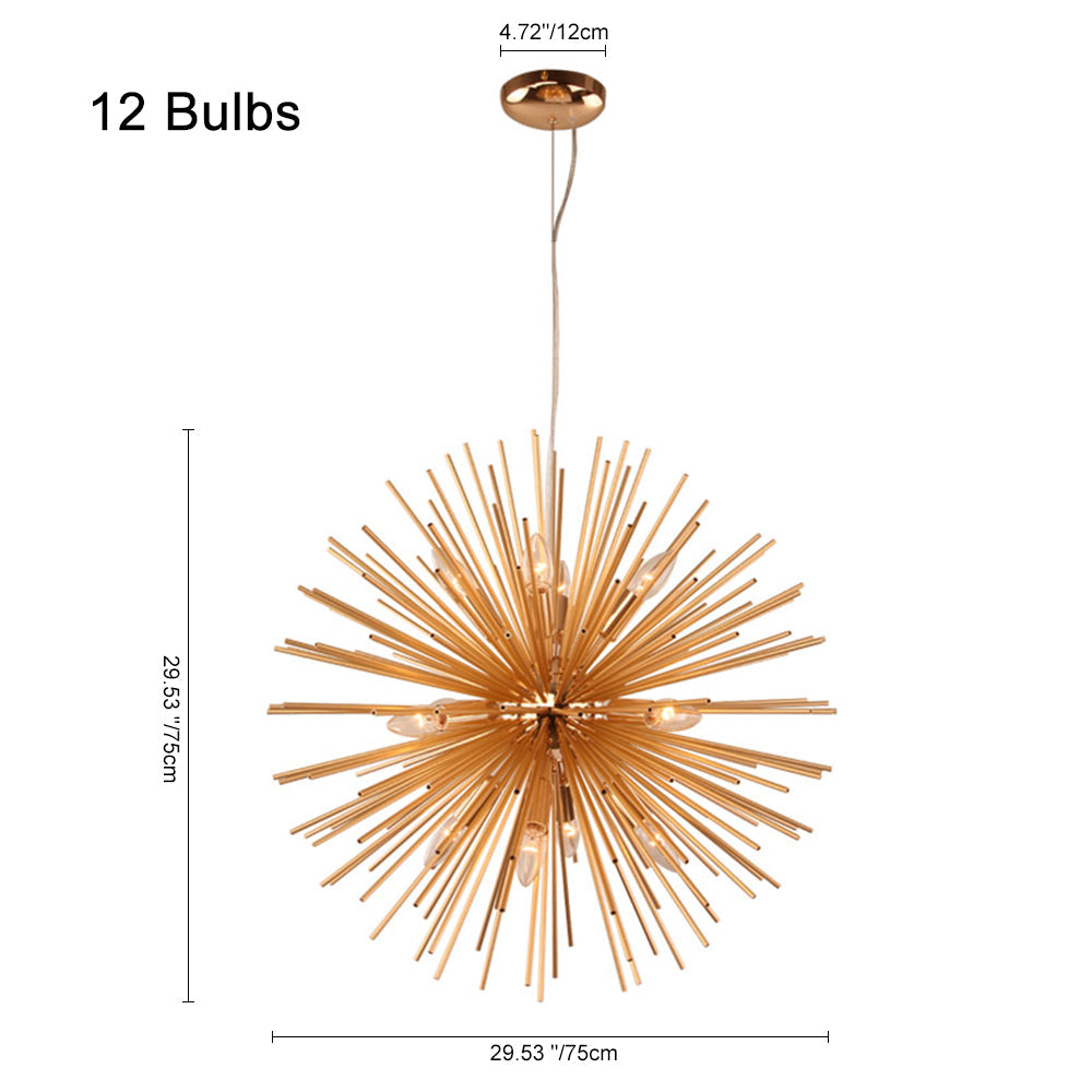 Złoty Żyrandol Sputnik Słońce Mid-Century