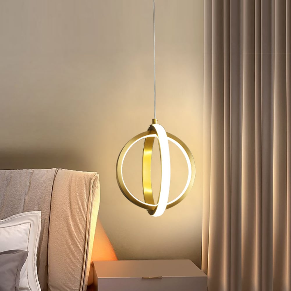 Nowoczesna lampa wisząca LED | Złota lampa z dwoma geometrycznymi pierścieniami