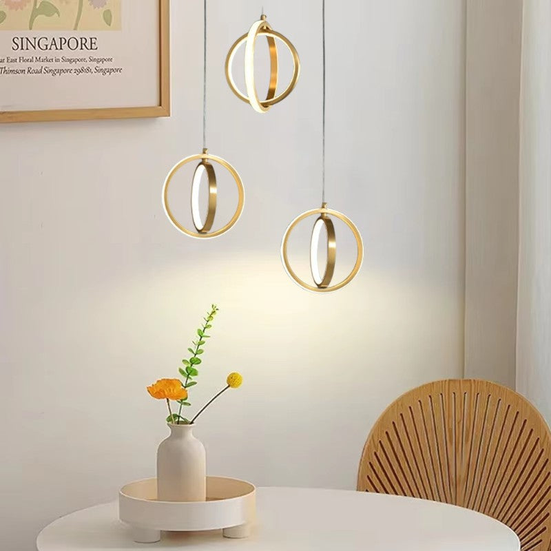 Nowoczesna lampa wisząca LED | Złota lampa z dwoma geometrycznymi pierścieniami