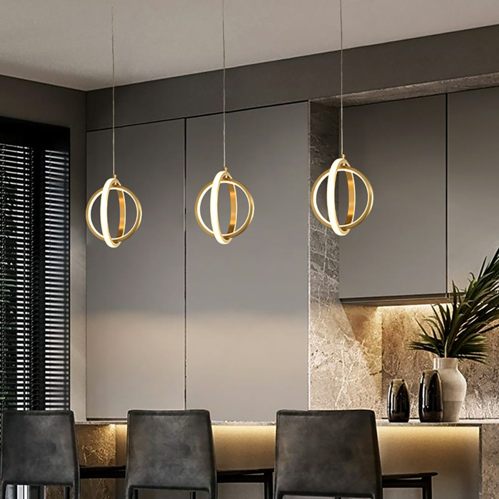 Nowoczesna lampa wisząca LED | Złota lampa z dwoma geometrycznymi pierścieniami