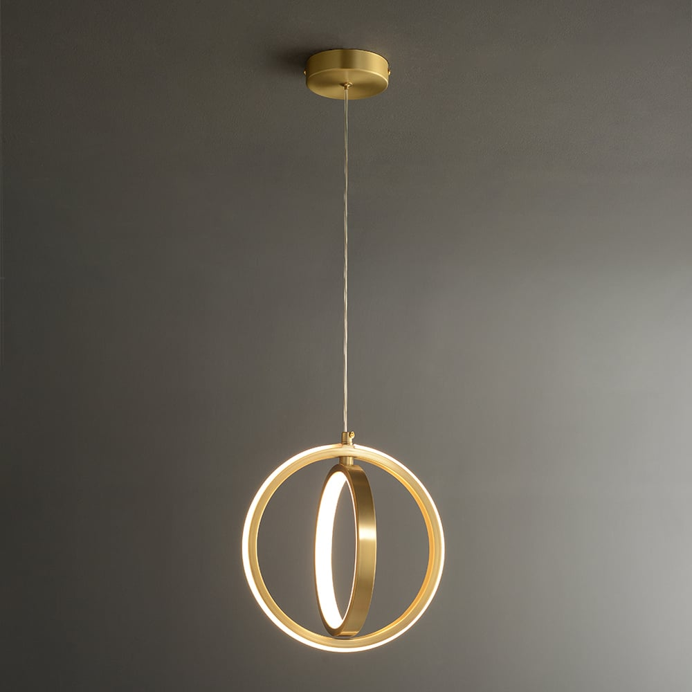 Nowoczesna lampa wisząca LED | Złota lampa z dwoma geometrycznymi pierścieniami