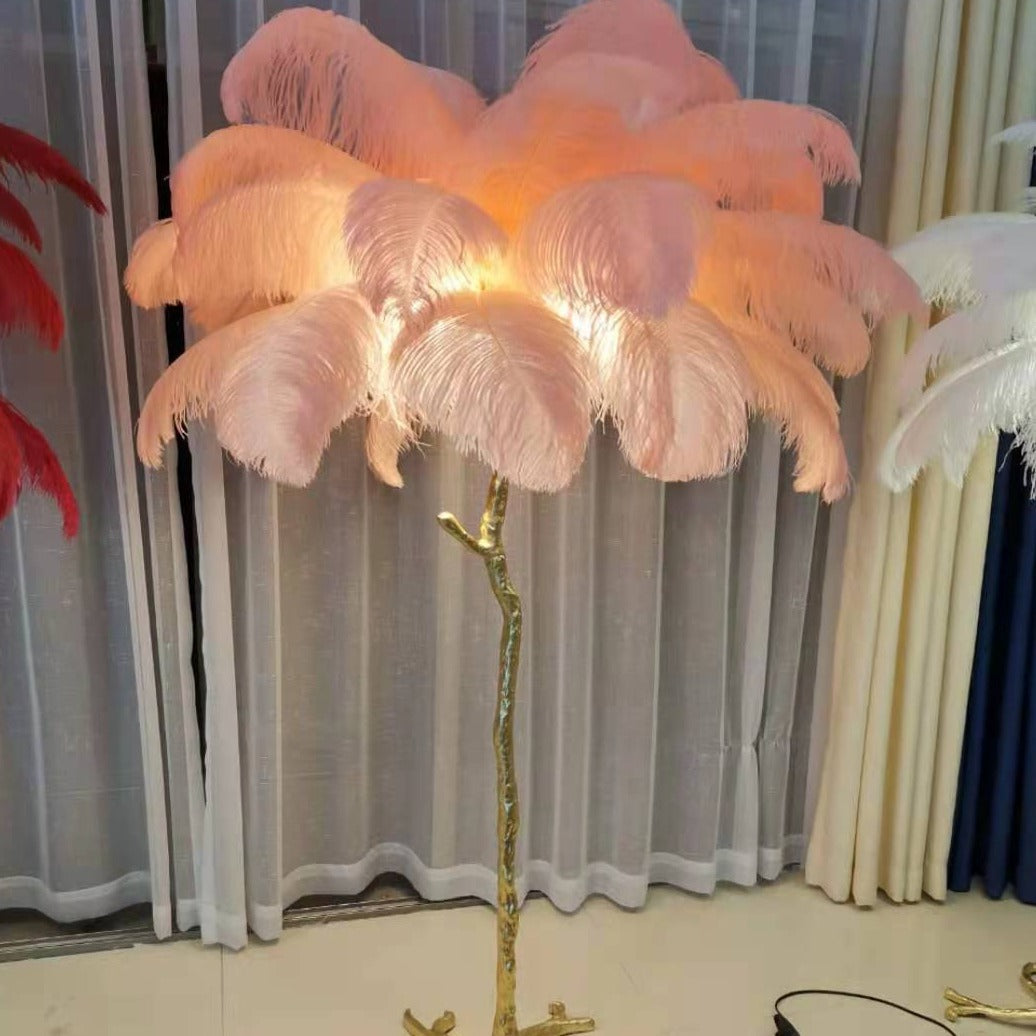Nordic Luxury | Luksusowa Lampa z Piórami Strusia – Designerska Lampa Podłogowa do Salonu i Sypialni