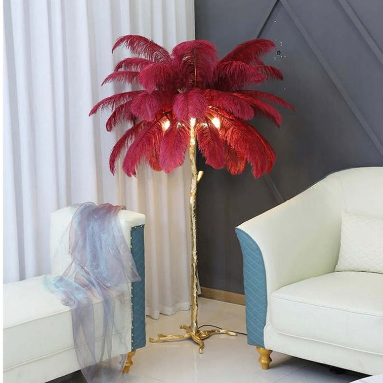 Nordic Luxury | Luksusowa Lampa z Piórami Strusia – Designerska Lampa Podłogowa do Salonu i Sypialni