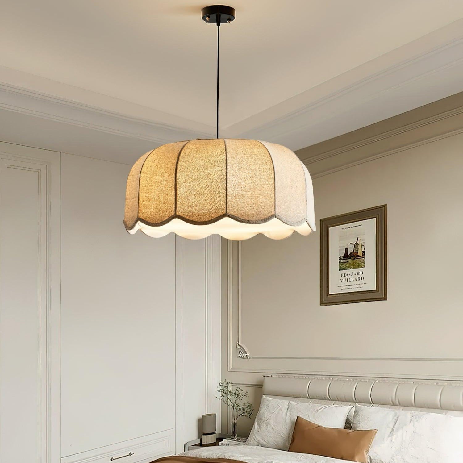 Sora | Lampa wisząca z naturalnej tkaniny i regulowaną wysokością | Eleganckie oświetlenie do kuchni dla spokojnych wnętrz