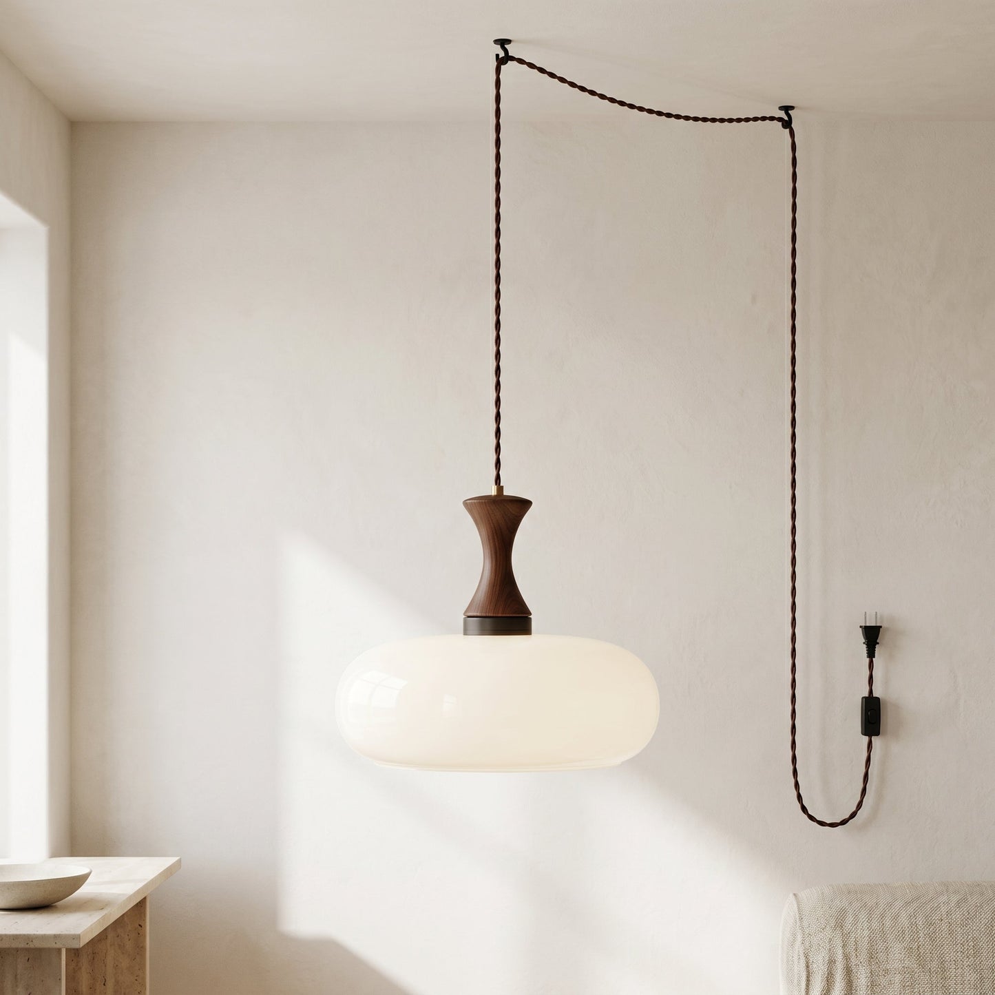 Vintage Elegance | Szklana lampa wisząca z antycznym brązowym kloszem | Regulowana wysokość dla przytulnej atmosfery w kuchni