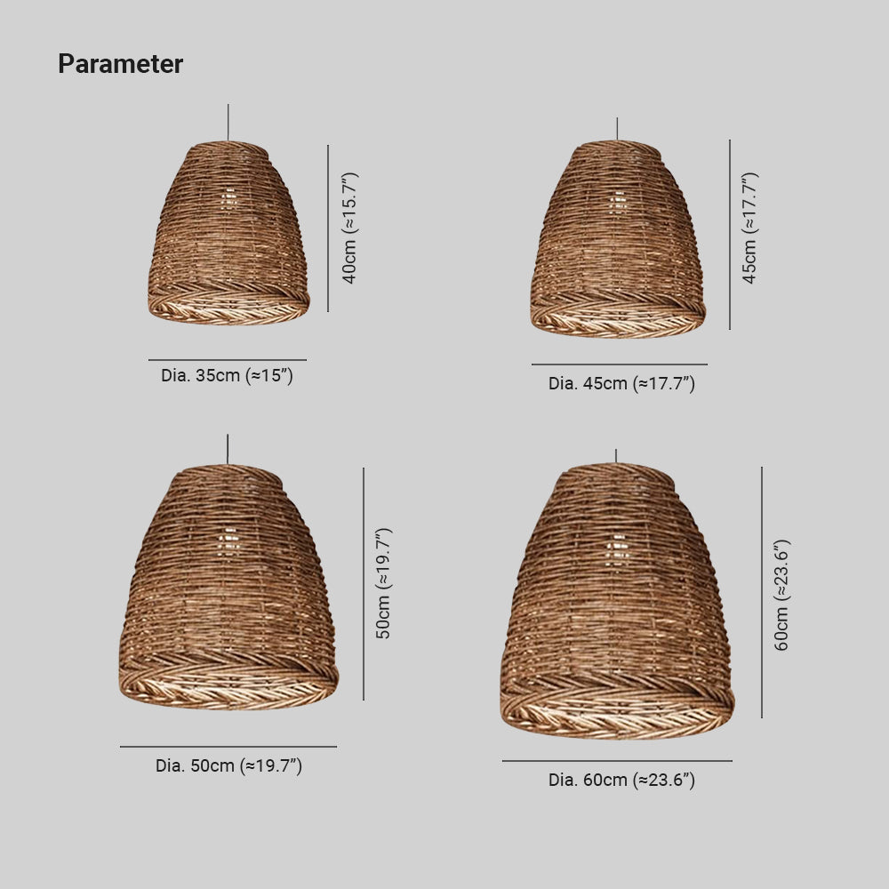 Rattanowa Lampa Wisząca LED | Regulowana Wysokość | Styl Vintage do Kuchni i Jadalni