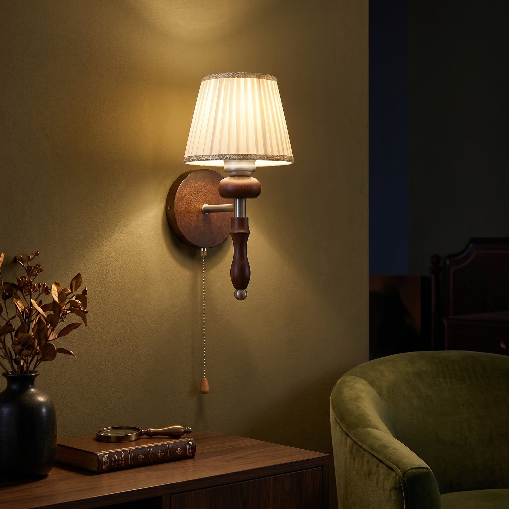 Vintage | Elegancka lampa ścienna z tekstylnym abażurem | Ciepłe i nastrojowe oświetlenie