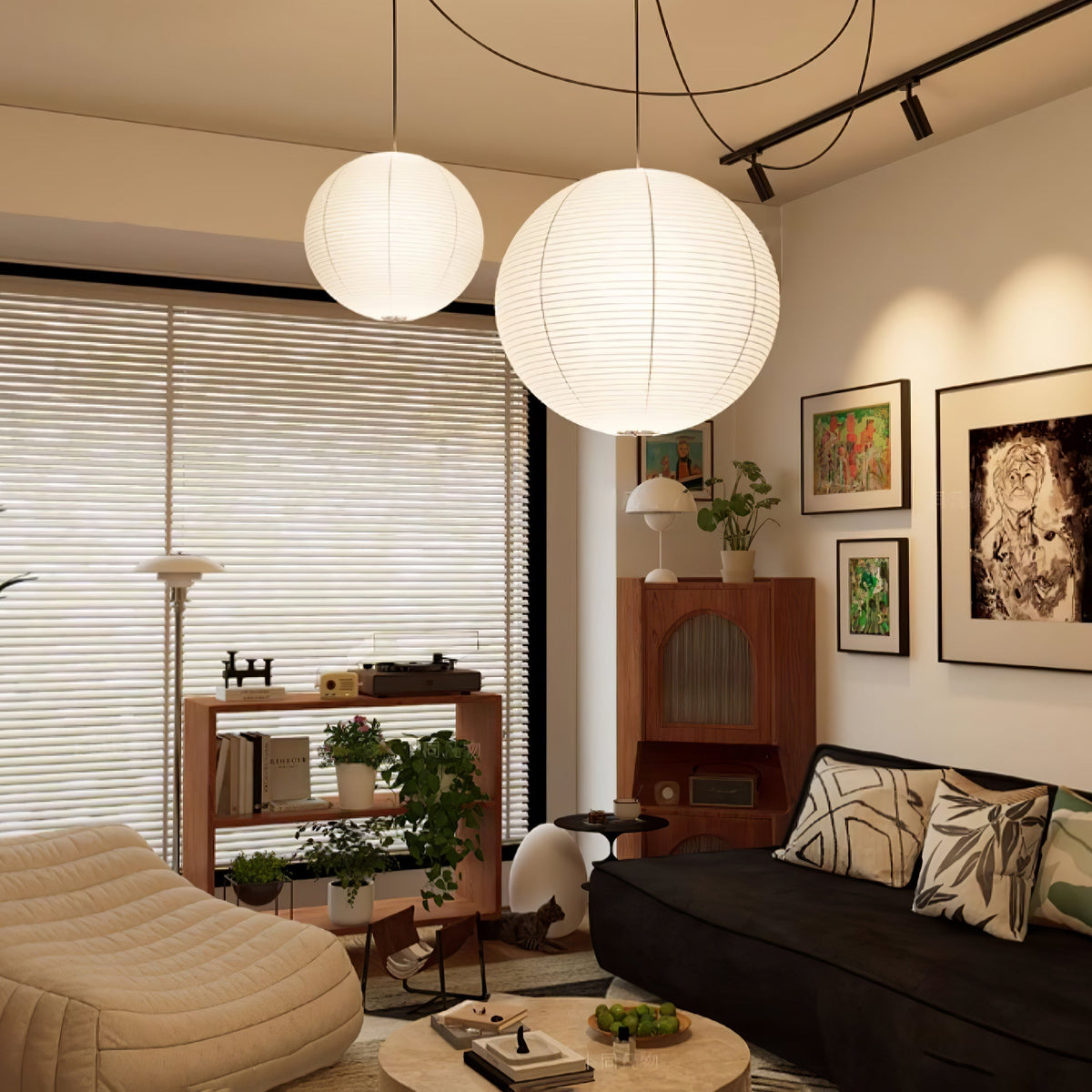 Lampa Wisząca Wabi Sabi Kula z Metalu i Papieru