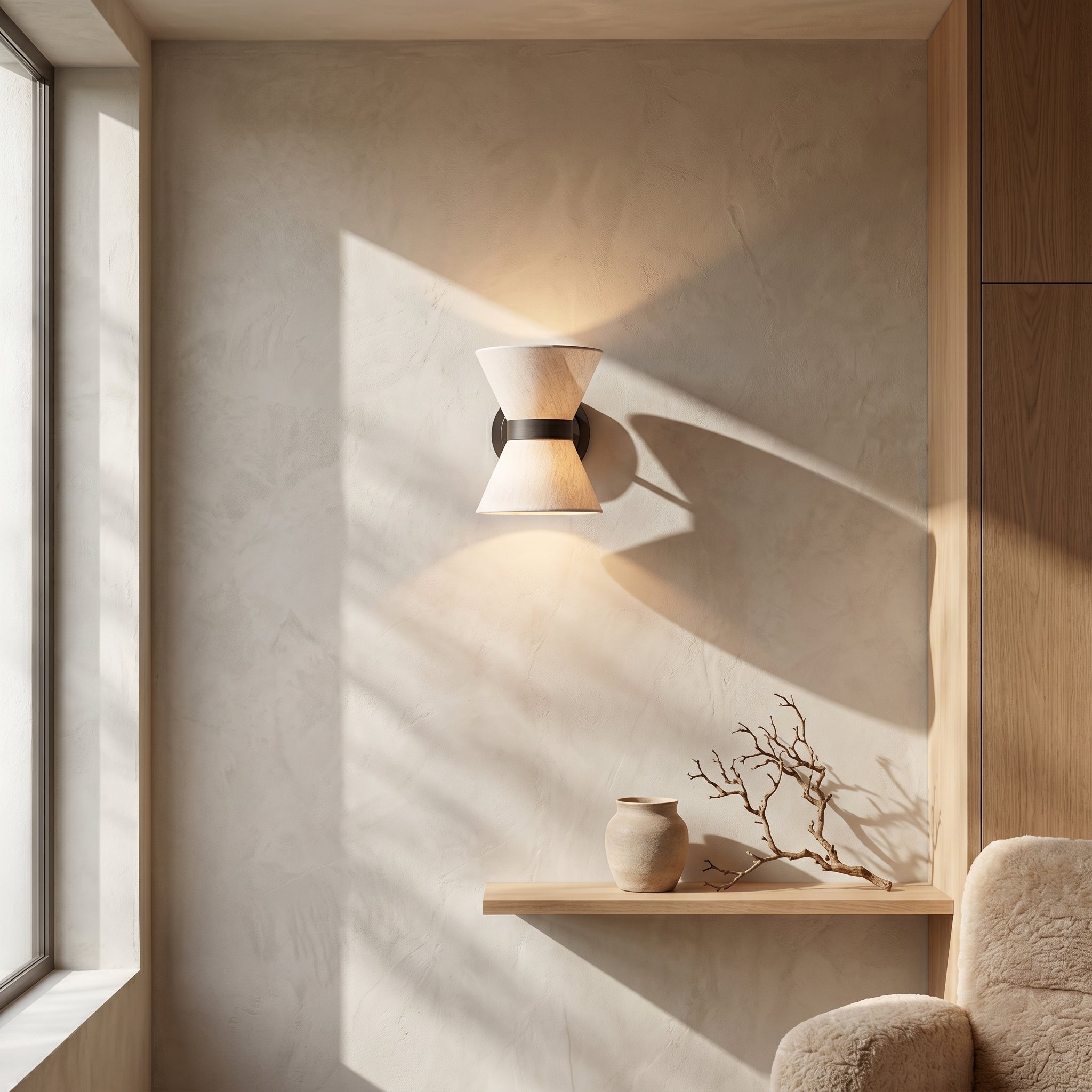 Kolekcja Wabi Sabi | Jedwabna lampa ścienna o asymetrycznym designie | Miękkie, nastrojowe oświetlenie