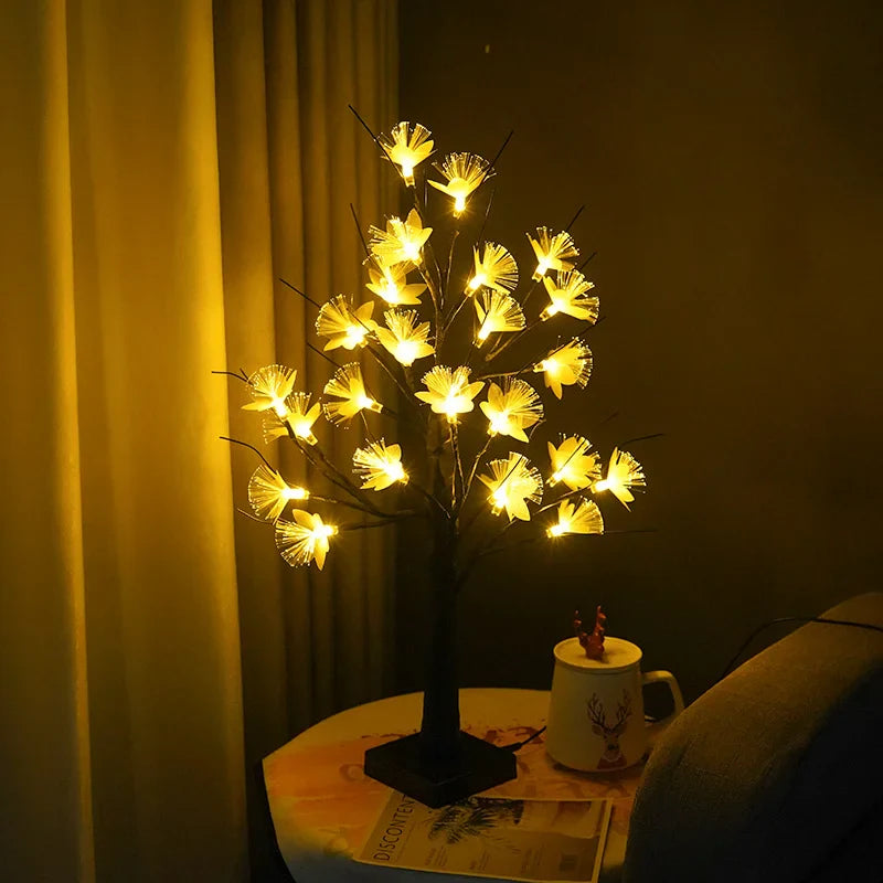 Fiber Optic Flower Tree Light | Przytulna, dekoracyjna lampka kwiatowa do wnętrz z zasilaniem USB i bateryjnym