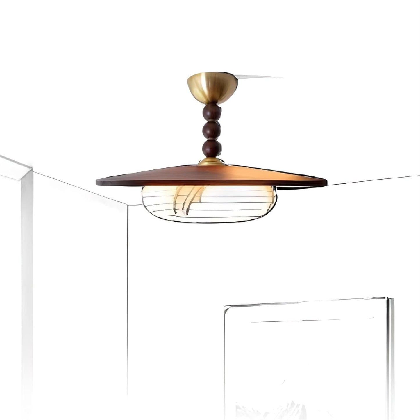 Yeste | Lampa sufitowa z drewna orzechowego i dyfuzorem imitującym alabaster | Eleganckie oświetlenie do jadalni i salonu
