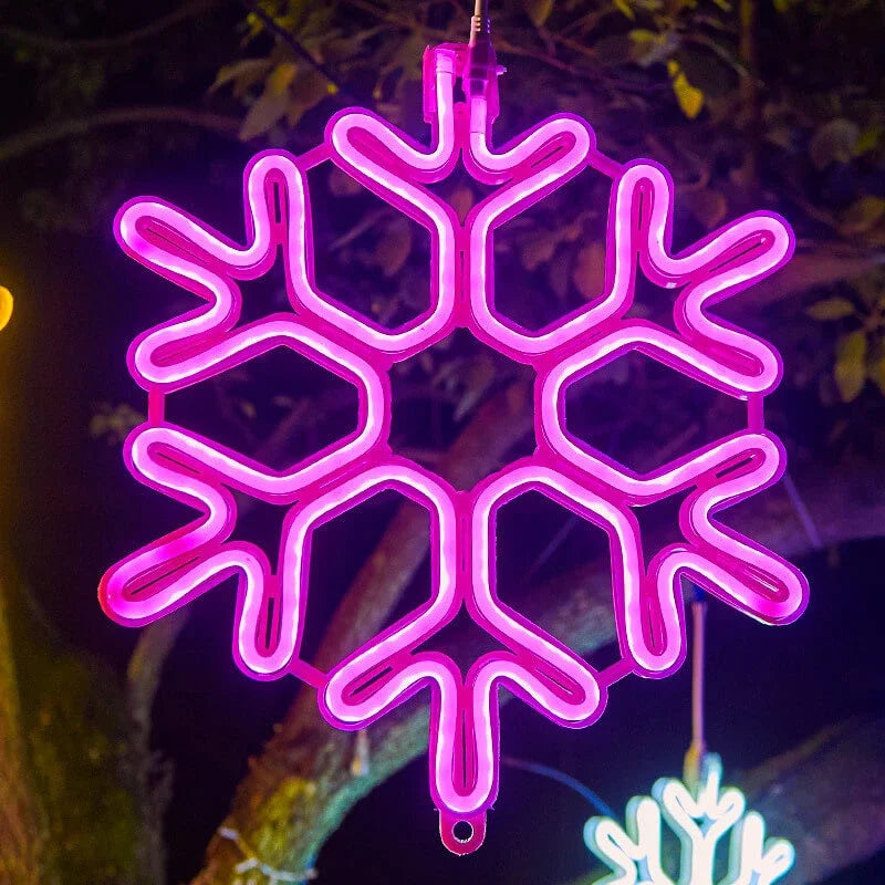 Wodoodporne Lampki LED w Kształcie Płatków Śniegu - Różowy