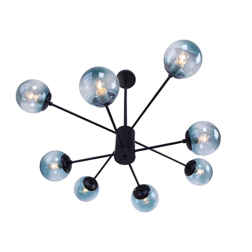 Nowoczesna Lampa Sputnik z Niebieskimi Szklanymi Bańkami na 8 Punktów