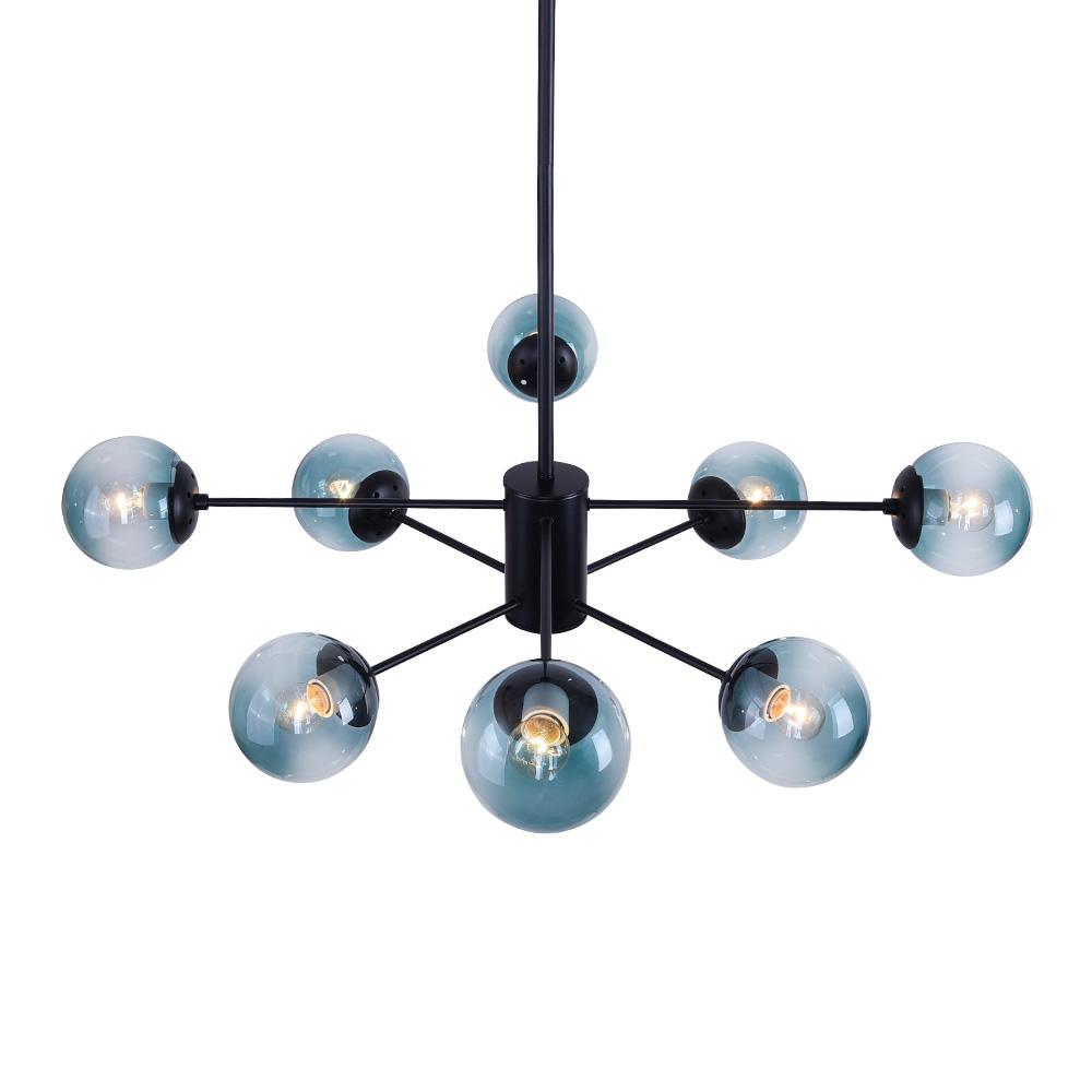 Nowoczesna Lampa Sputnik z Niebieskimi Szklanymi Bańkami na 8 Punktów