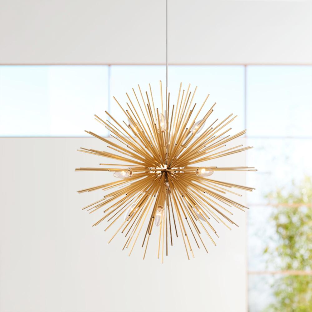 Złoty Żyrandol Sputnik Słońce Mid-Century