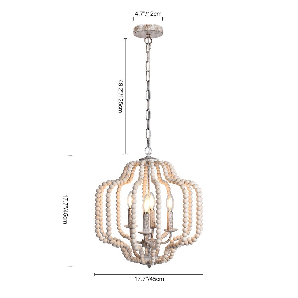 Boho Żyrandol Lampion z Drewnianych Koralików na 4 Punkty