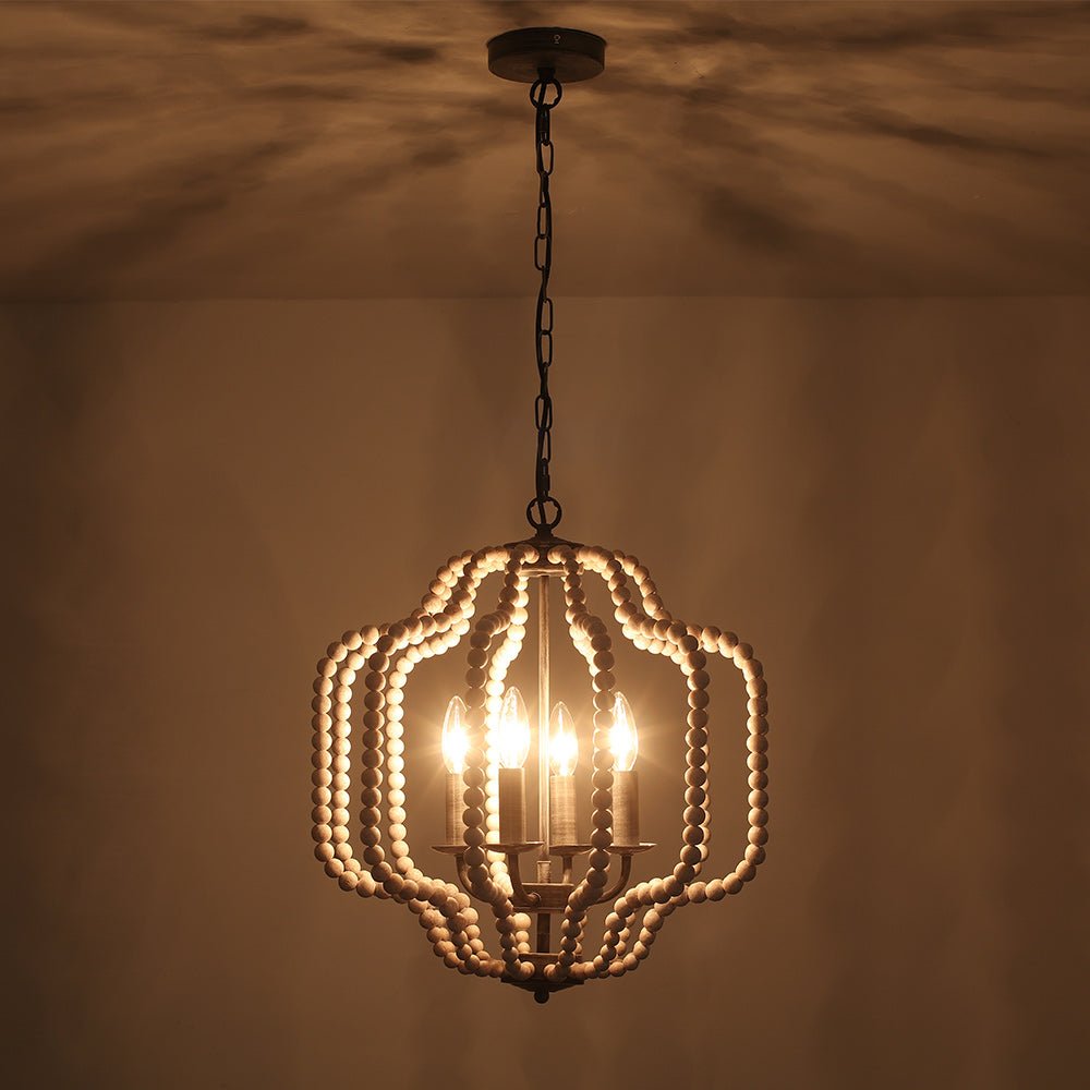 Boho Żyrandol Lampion z Drewnianych Koralików na 4 Punkty