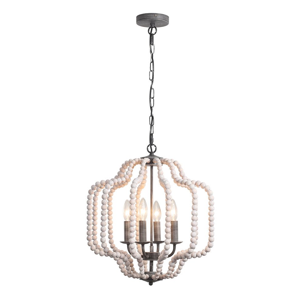 Boho Żyrandol Lampion z Drewnianych Koralików na 4 Punkty