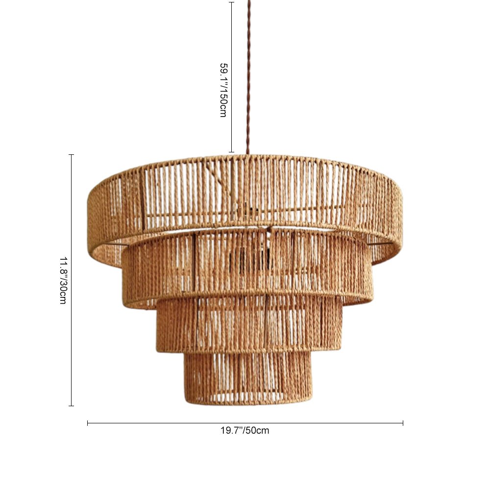 Boho Żyrandol z Naturalnego Rattanu, Piętrowy Bęben lub Kopuła