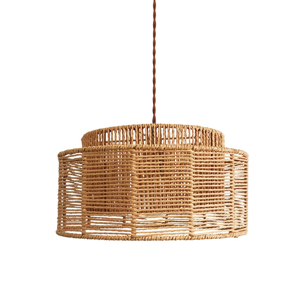 Boho Żyrandol z Naturalnego Rattanu, Piętrowy Bęben lub Kopuła