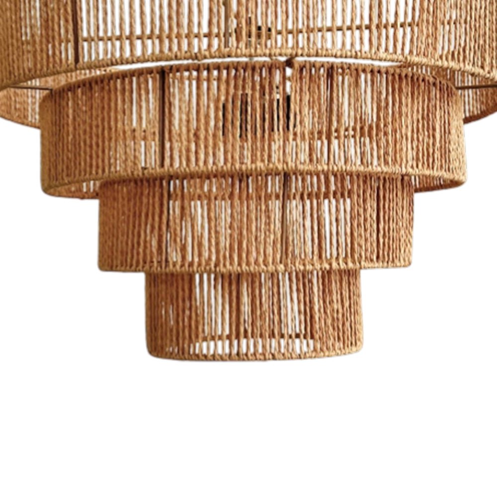 Boho Żyrandol z Naturalnego Rattanu, Piętrowy Bęben lub Kopuła