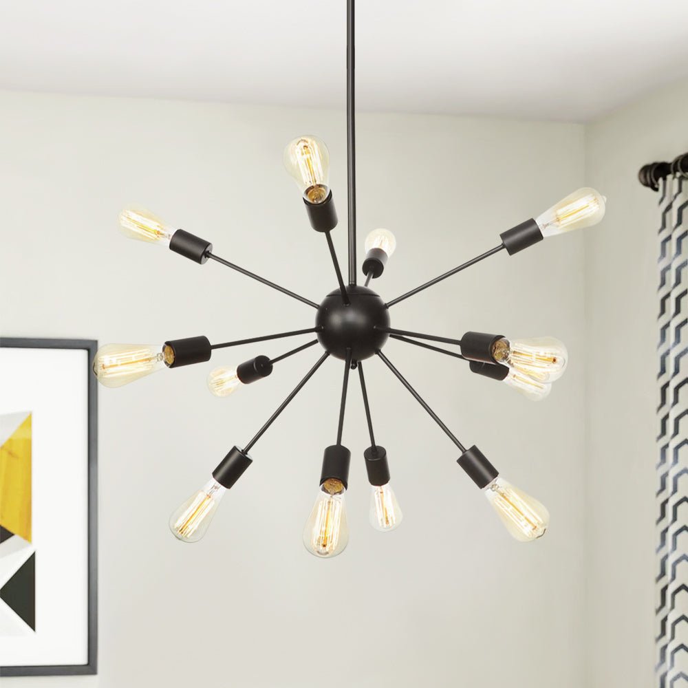Czarny Żyrandol Sputnik Mid-Century na 12 lub 20 Punktów